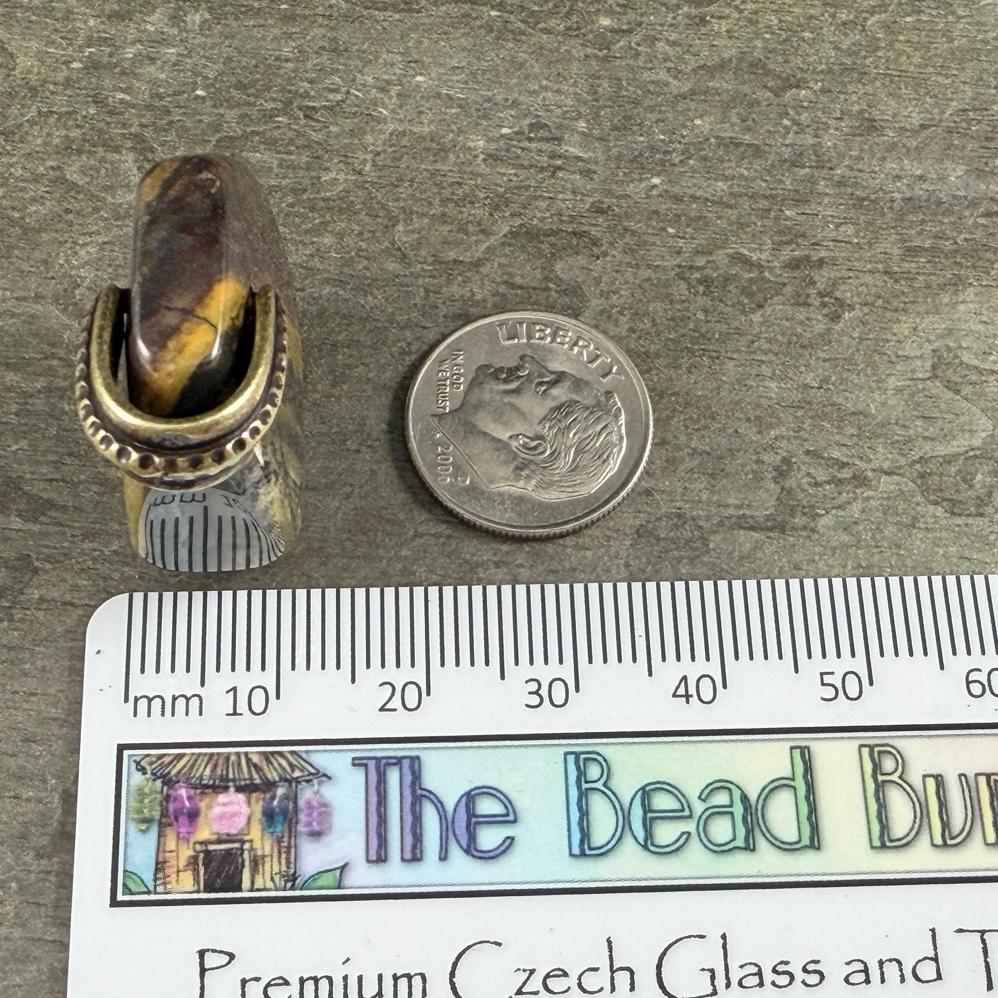 Tiger Iron Gemstone Pendant with Antiqued Brass Bail, 29x23mm (Tigeriron-BR) * Qty. 1