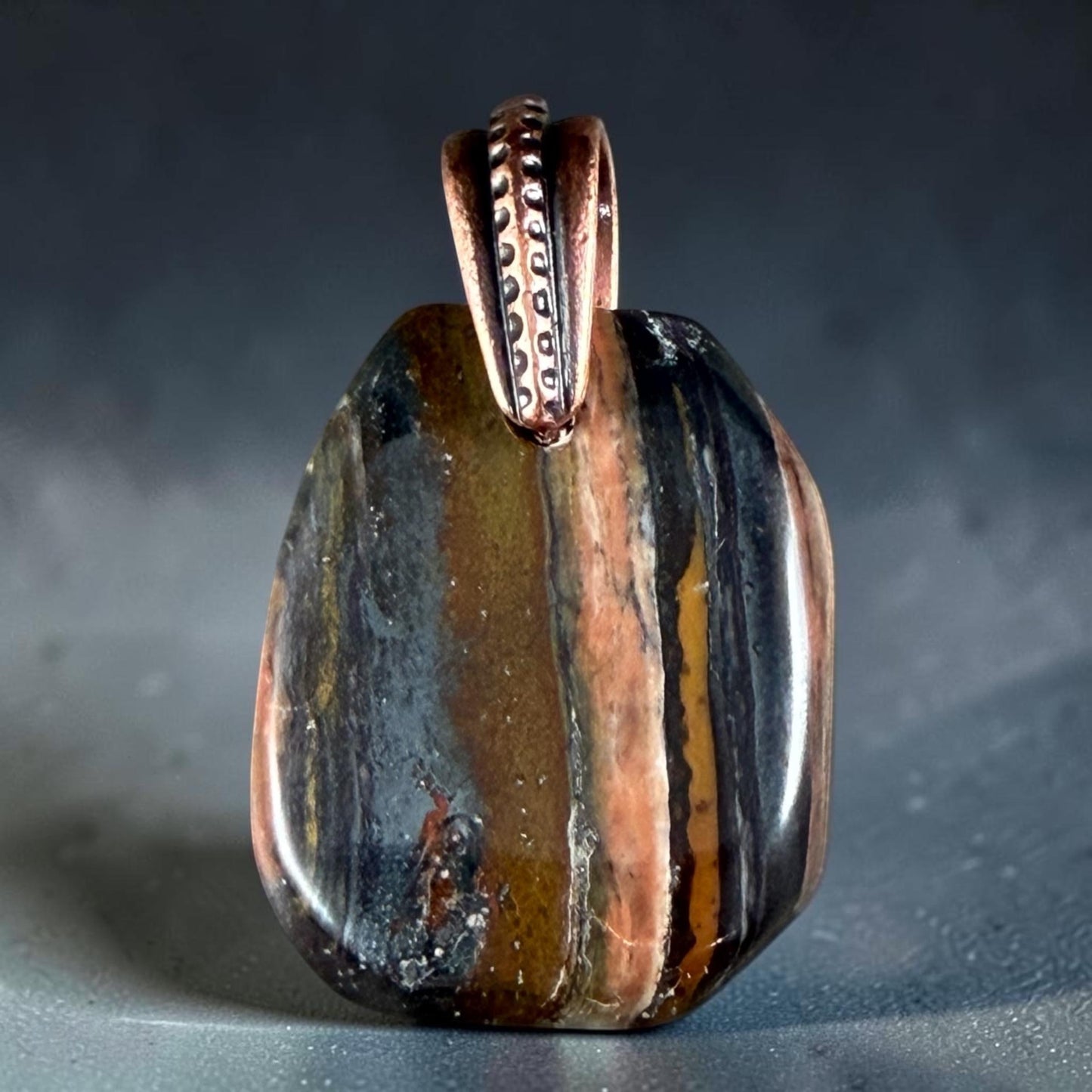 Tiger Iron Gemstone Pendant with Antiqued Copper Bail, 29x23mm (Tigeriron-C) * Qty. 1