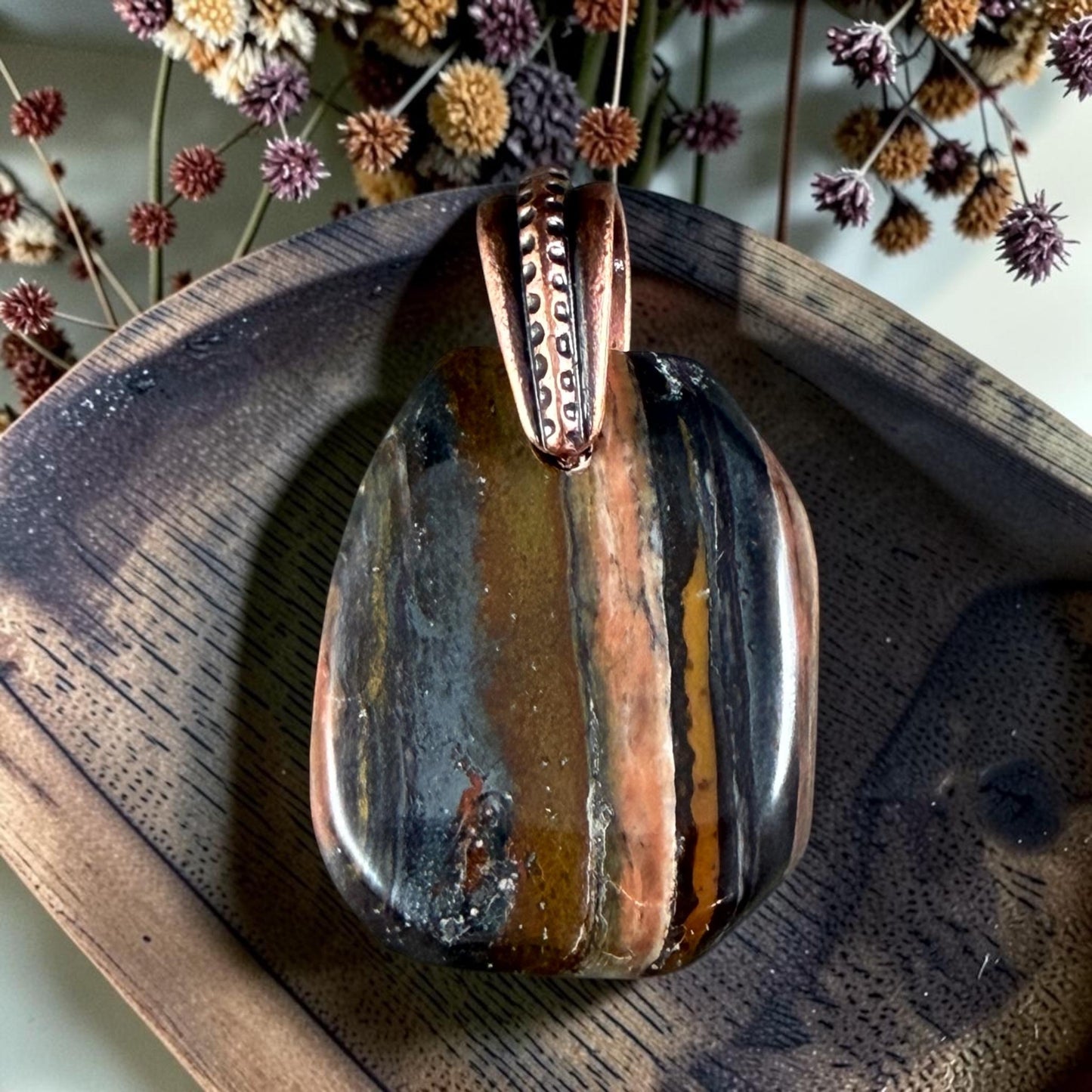 Tiger Iron Gemstone Pendant with Antiqued Copper Bail, 29x23mm (Tigeriron-C) * Qty. 1