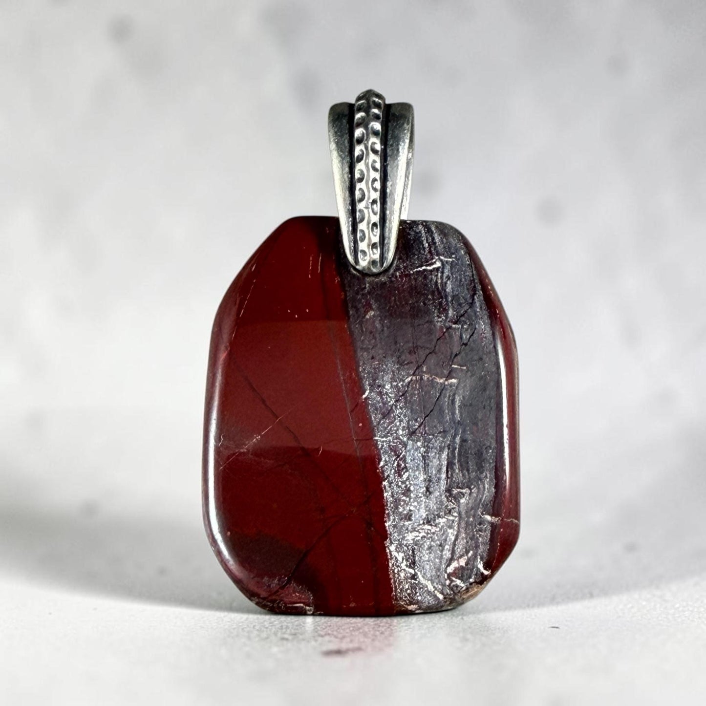 Red Jasper/Hematite Gemstone Pendant with Antiqued Pewter Bail, 29x23mm (Jasper-P) * Qty. 1