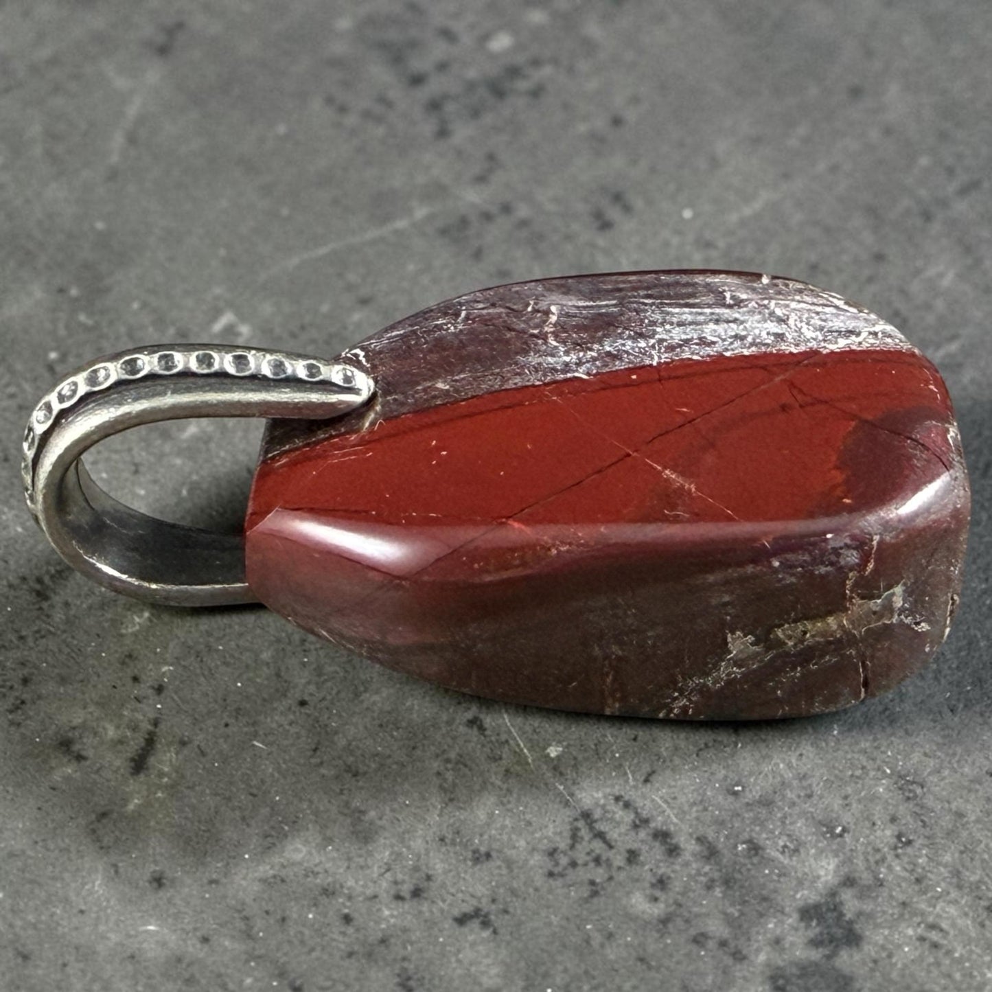 Red Jasper/Hematite Gemstone Pendant with Antiqued Pewter Bail, 29x23mm (Jasper-P) * Qty. 1