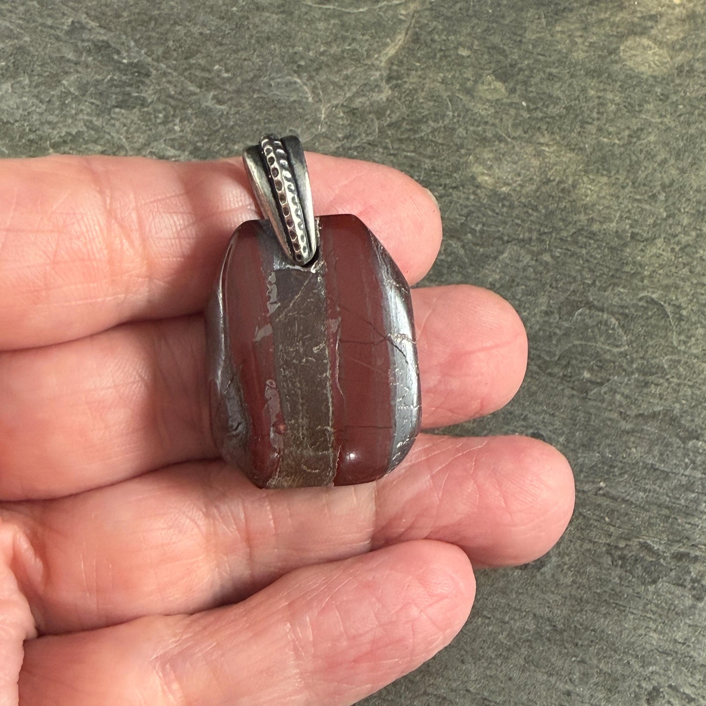 Red Jasper/Hematite Gemstone Pendant with Antiqued Pewter Bail, 29x23mm (Jasper-P) * Qty. 1