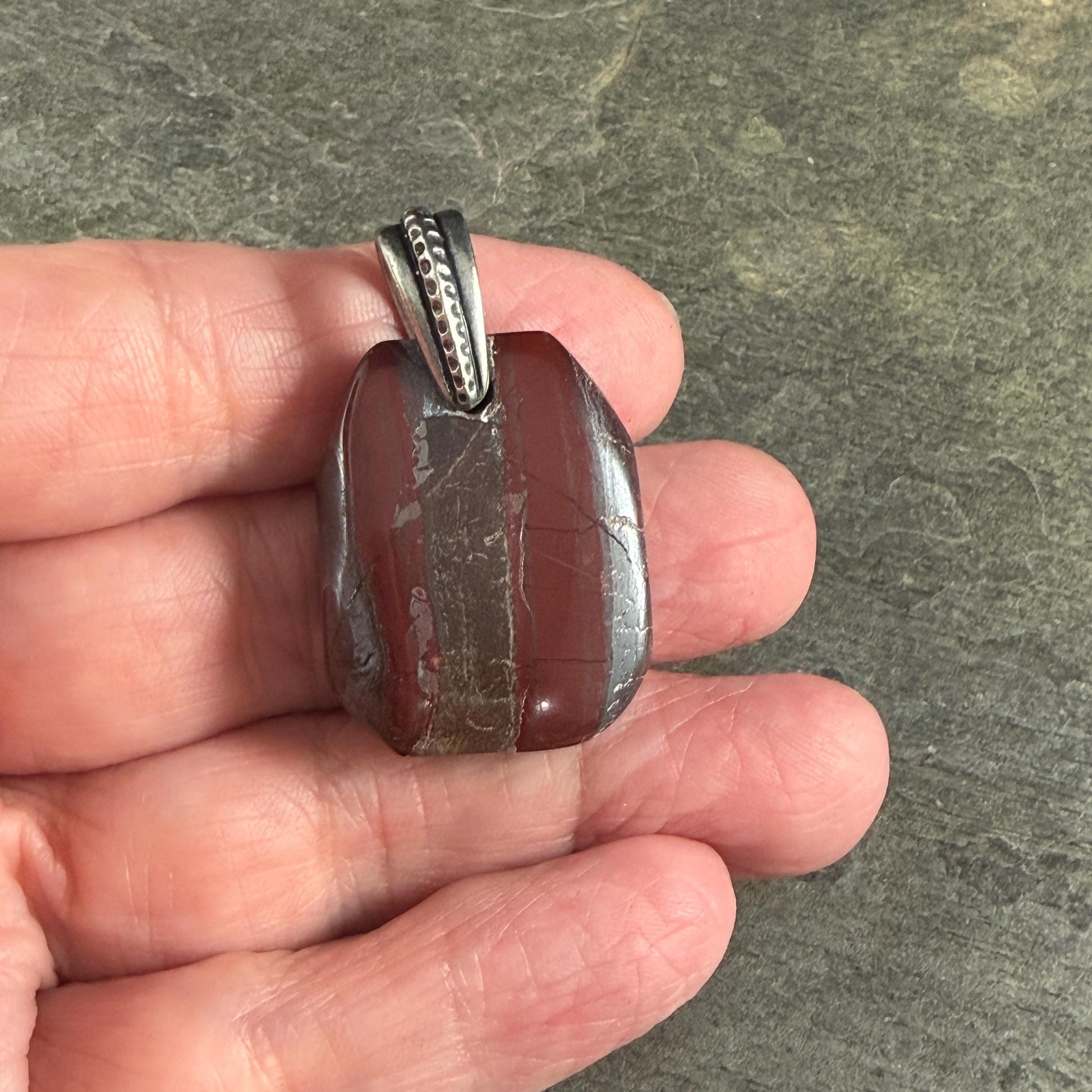 Red Jasper/Hematite Gemstone Pendant with Antiqued Pewter Bail, 29x23mm (Jasper-P) * Qty. 1
