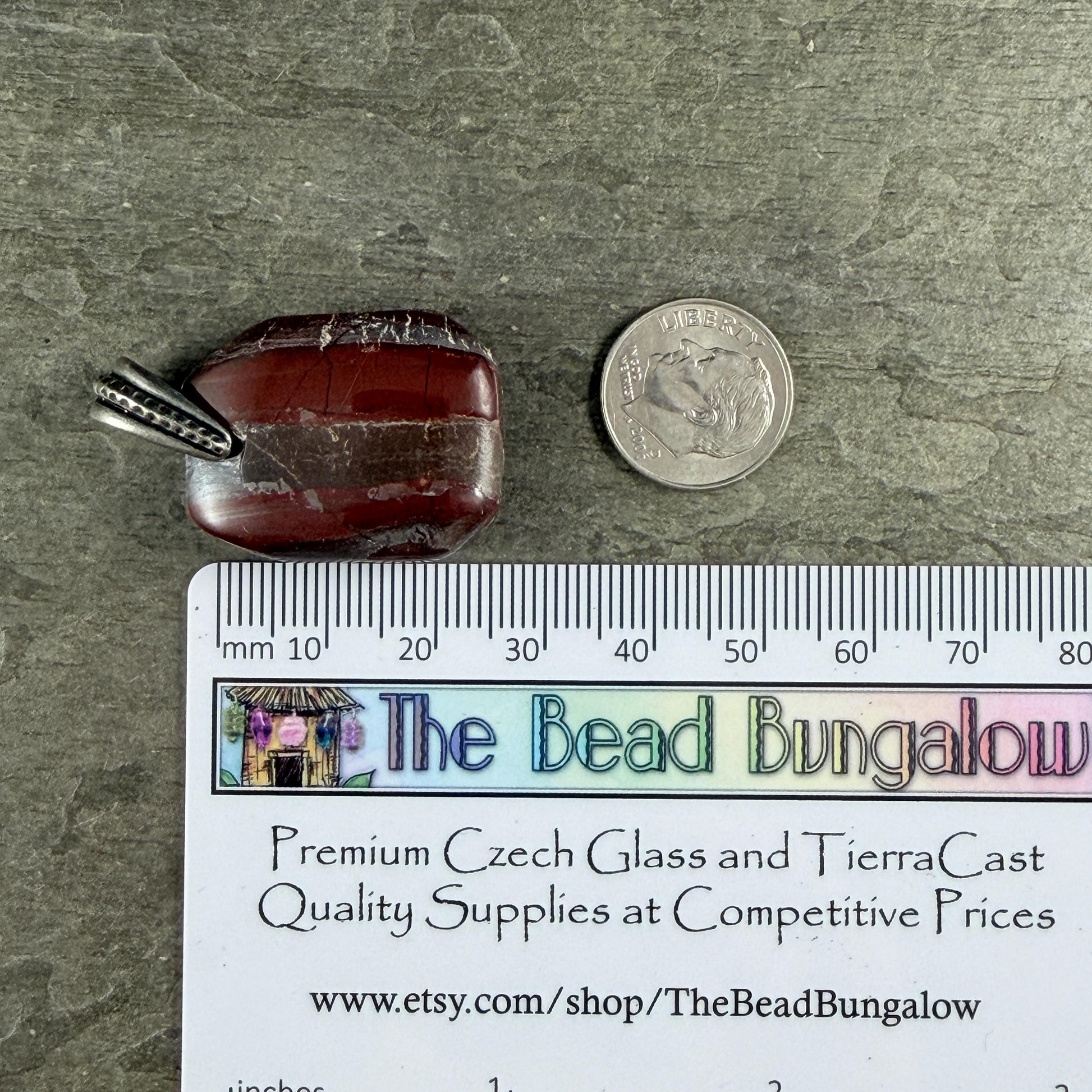Red Jasper/Hematite Gemstone Pendant with Antiqued Pewter Bail, 29x23mm (Jasper-P) * Qty. 1
