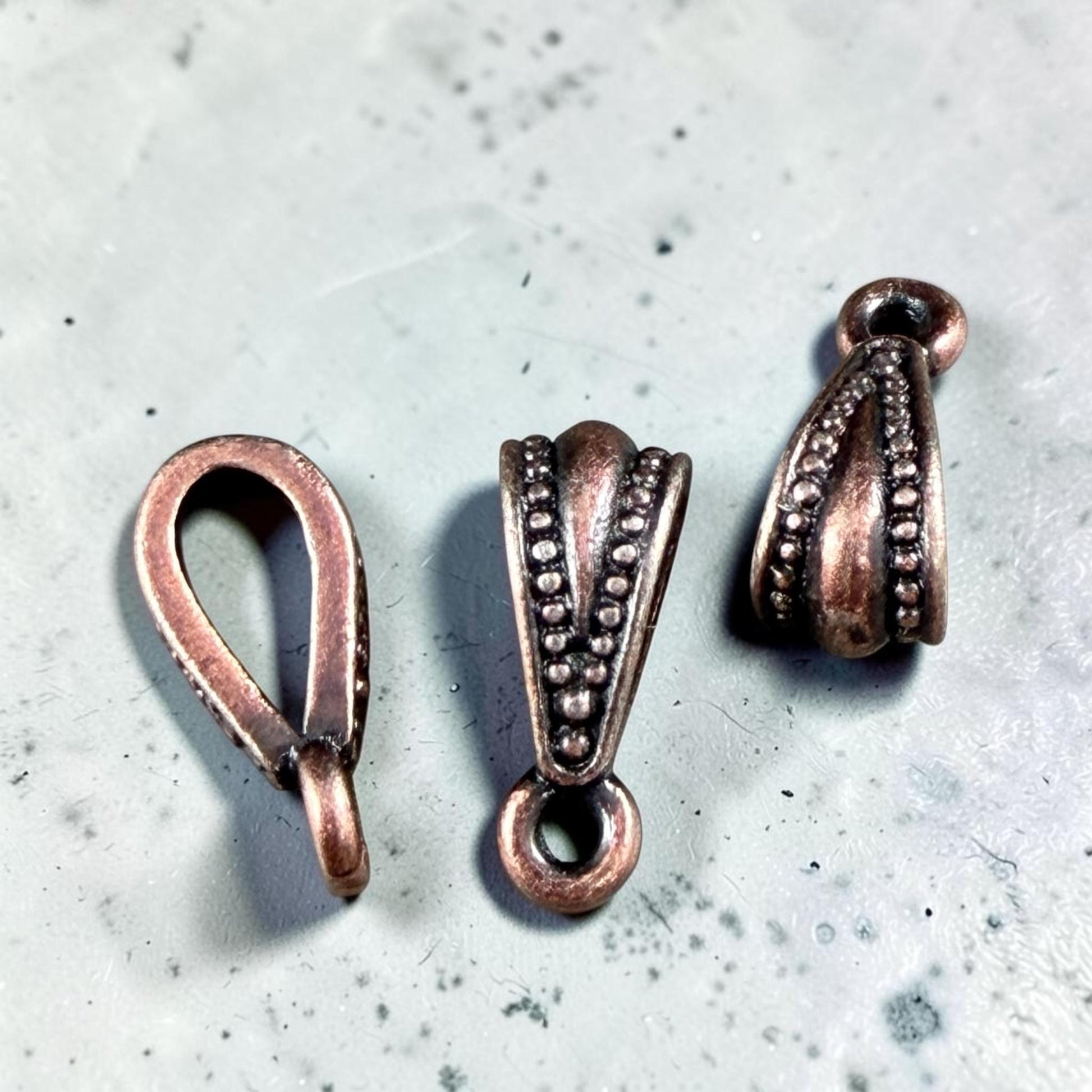 TierraCast Royal Bail, 13mm Classic Bail with Loop, Antiqued Copper Plated Pewter (PF/803-87) * Qty. 4