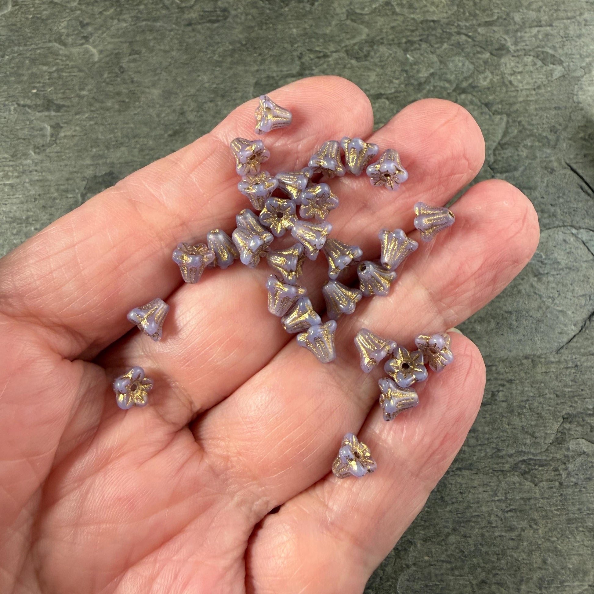 Czech Beads - 5x6mm Small Trumpet Bell Flower, Thistle with Gold Wash (FLO/N-2271) * 30 Beads
