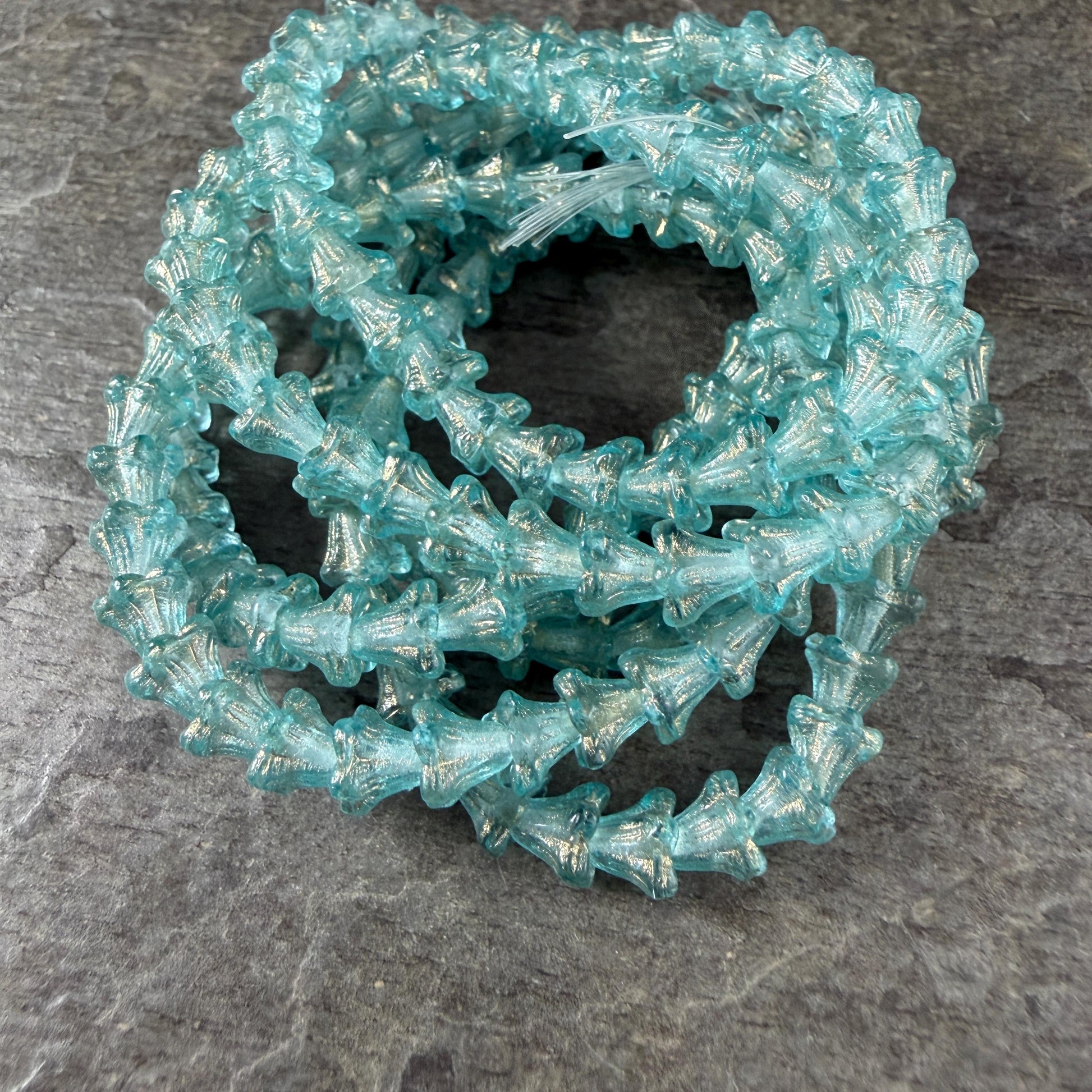 Czech Beads - 5x6mm Small Trumpet Bell Flower, Transparent Aqua Blue (FLO/N-2288) * 30 Beads