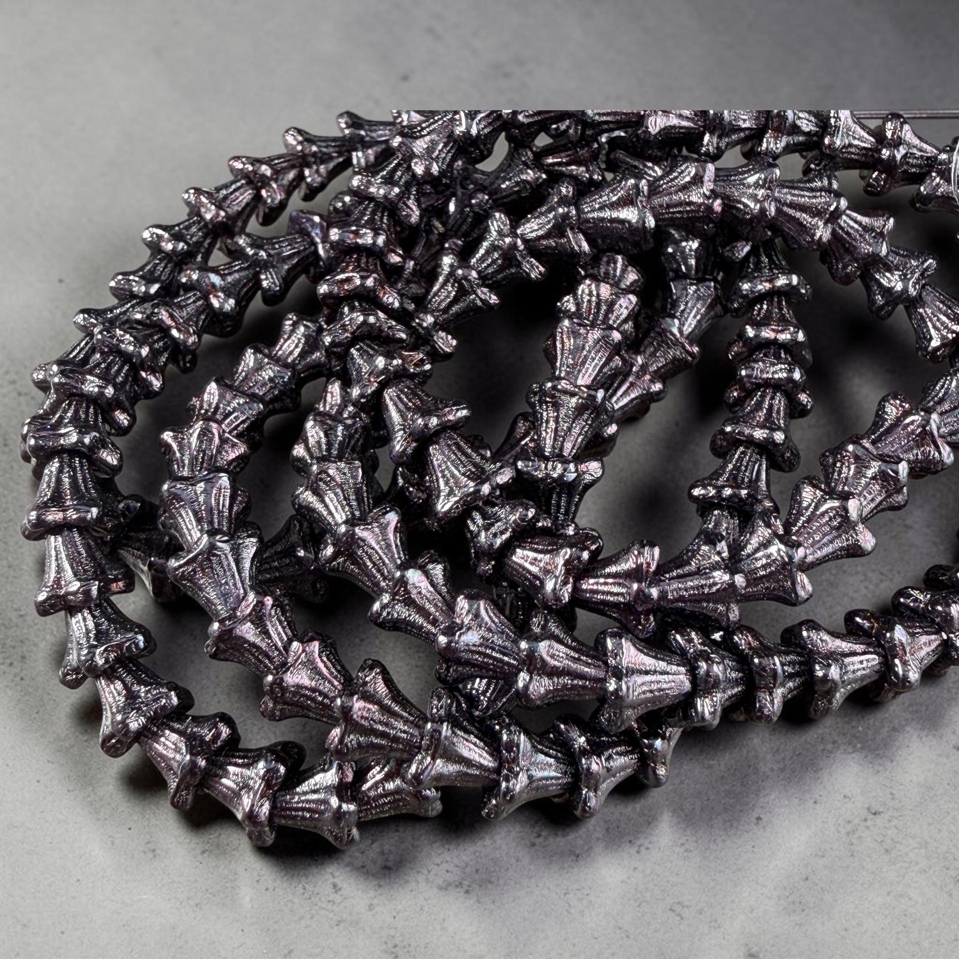 Czech Beads - 5x6mm Small Trumpet Bell Flower, Black Luster (FLO/N-0442) * 30 Beads