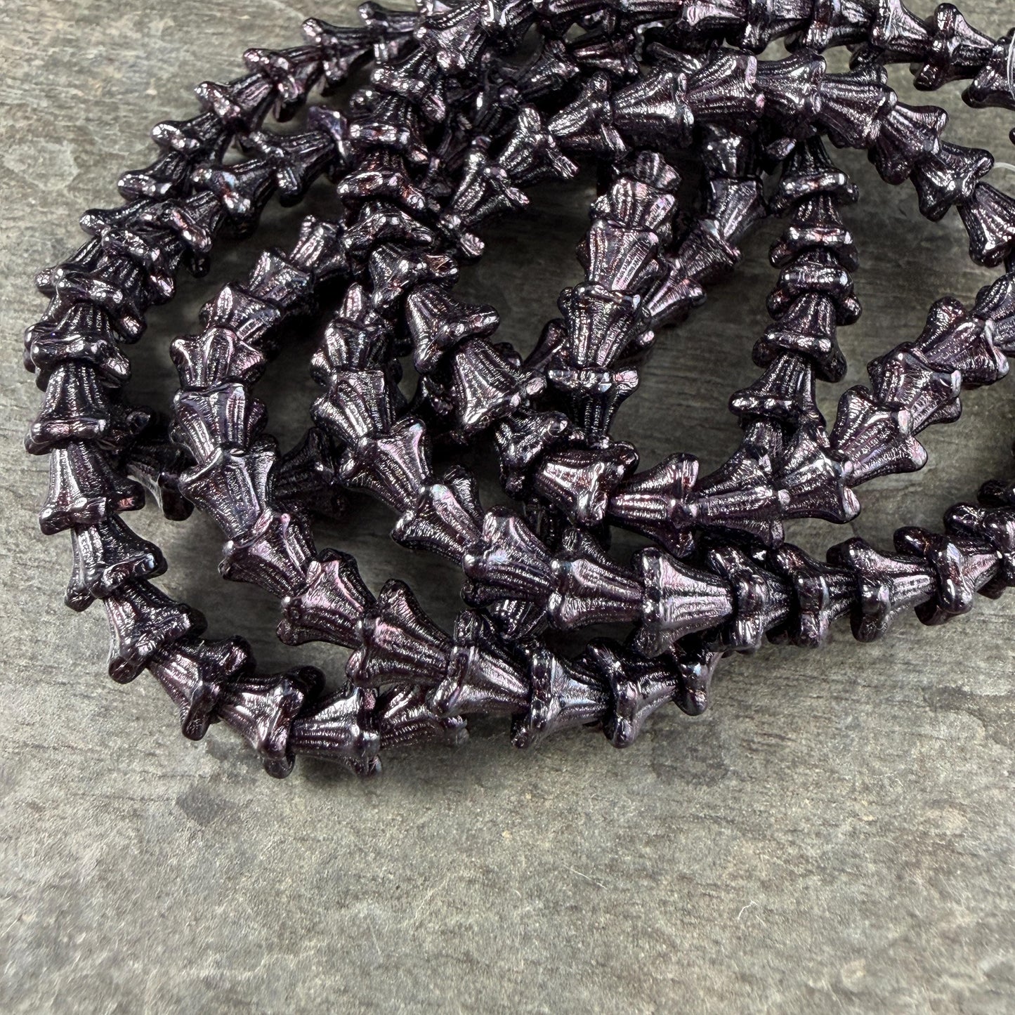 Czech Beads - 5x6mm Small Trumpet Bell Flower, Black Luster (FLO/N-0442) * 30 Beads