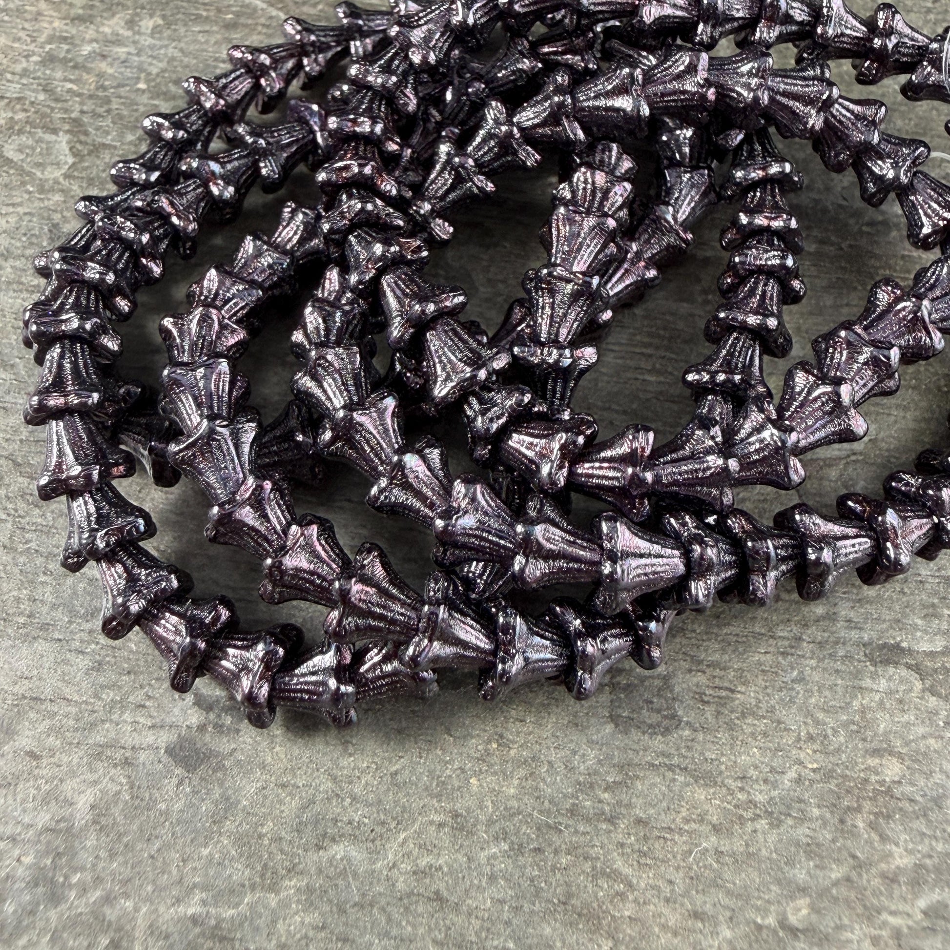 Czech Beads - 5x6mm Small Trumpet Bell Flower, Black Luster (FLO/N-0442) * 30 Beads