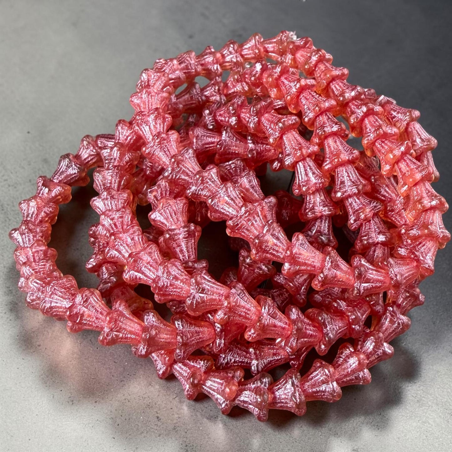 Czech Beads - 5x6mm Small Trumpet Bell Flower, Fuchsia Pink Luster (FLO/N-2266) * 30 Beads