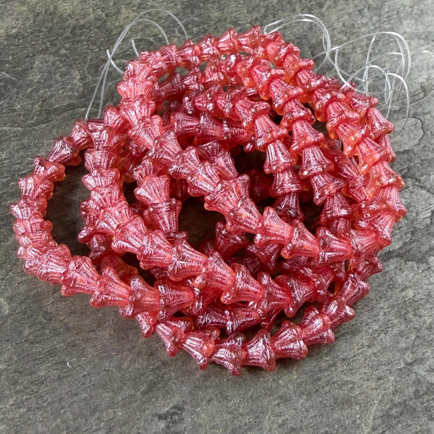 Czech Beads - 5x6mm Small Trumpet Bell Flower, Fuchsia Pink Luster (FLO/N-2266) * 30 Beads