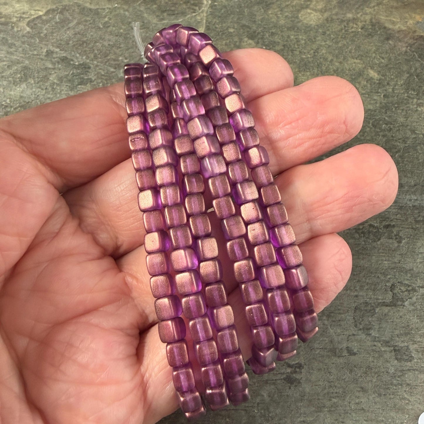 Czech Glass Beads - 4mm Cube Beads, Thistle with Bronze Metallic Finish (CUB/N-0097) * Qty. 40