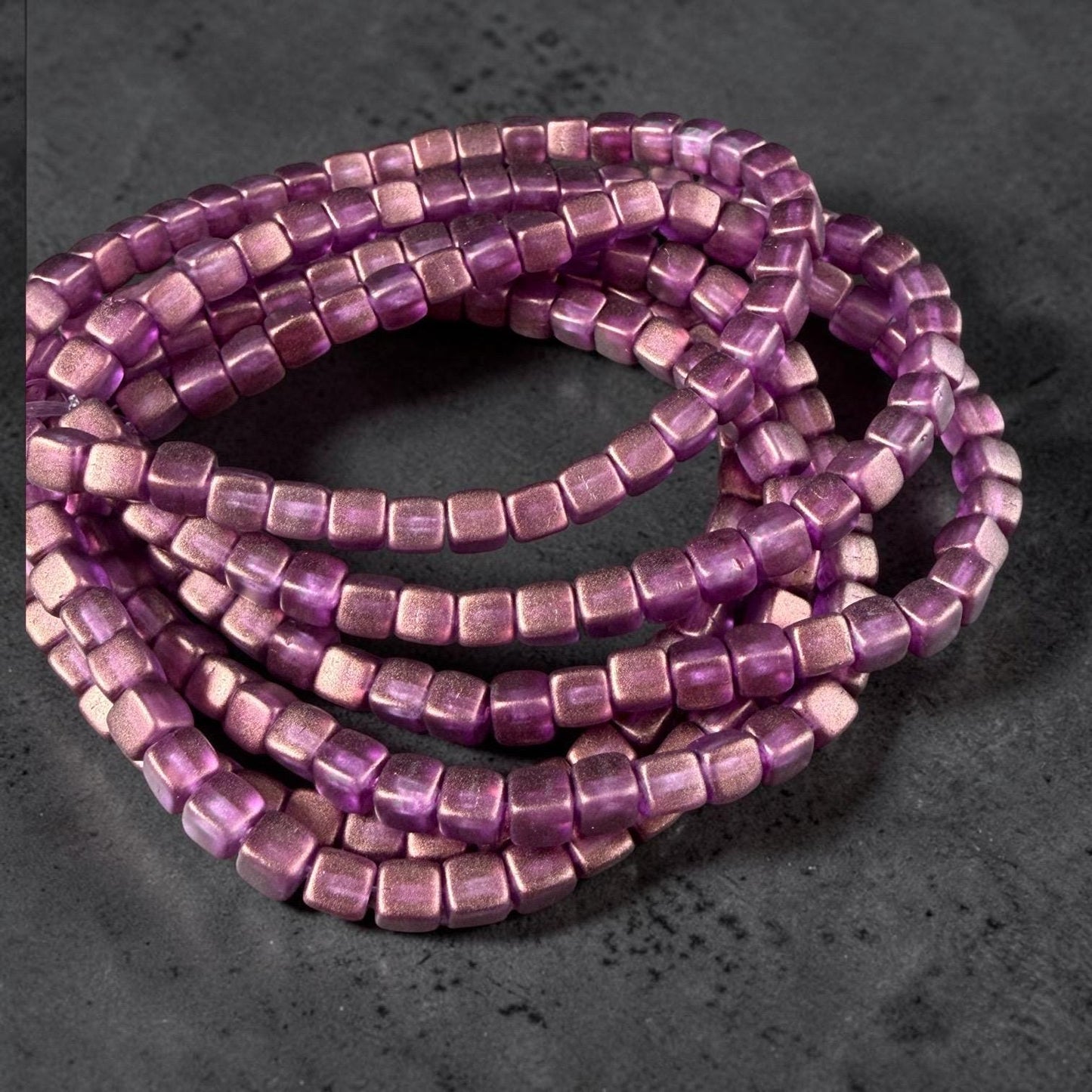 Czech Glass Beads - 4mm Cube Beads, Thistle with Bronze Metallic Finish (CUB/N-0097) * Qty. 40