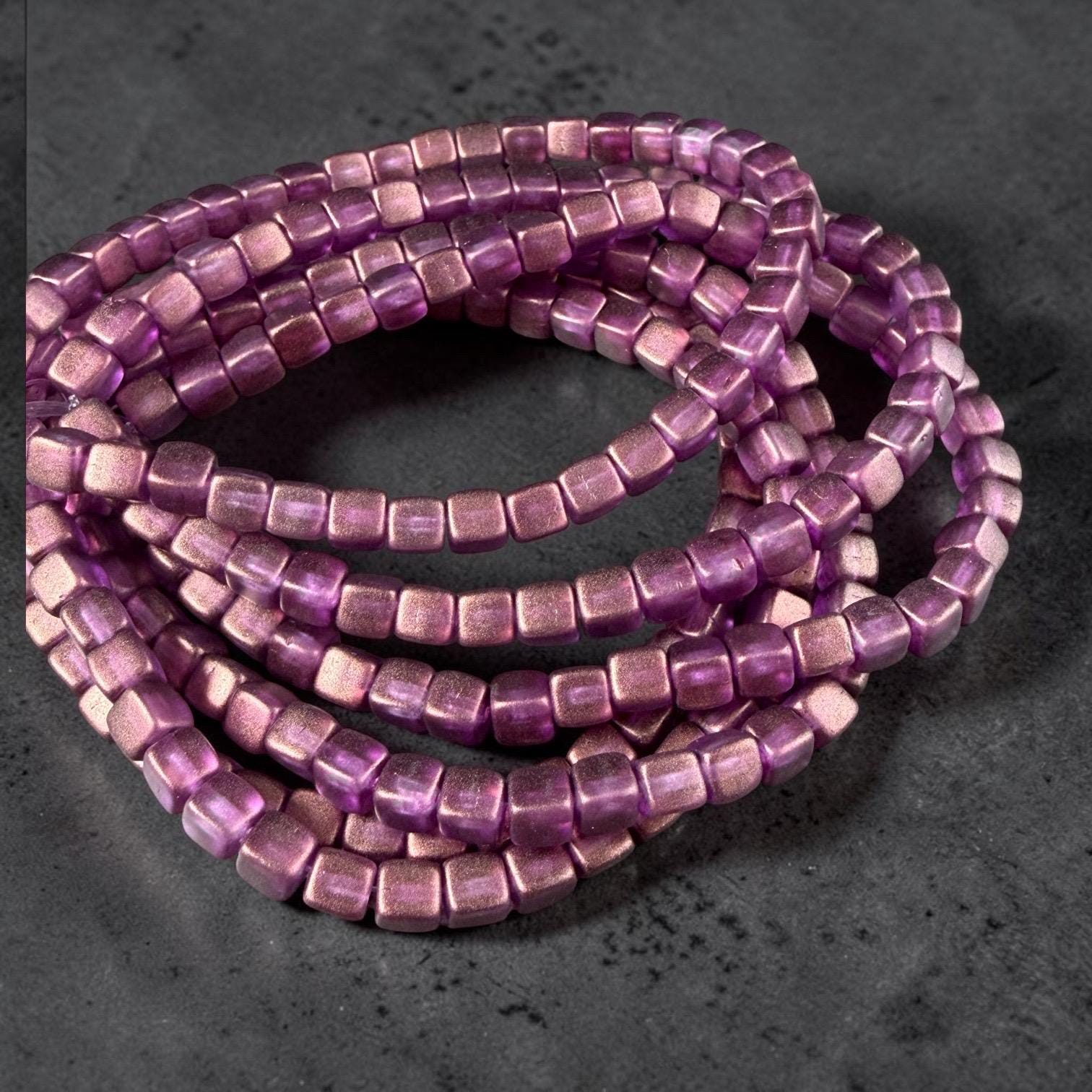 Czech Glass Beads - 4mm Cube Beads, Thistle with Bronze Metallic Finish (CUB/N-0097) * Qty. 40