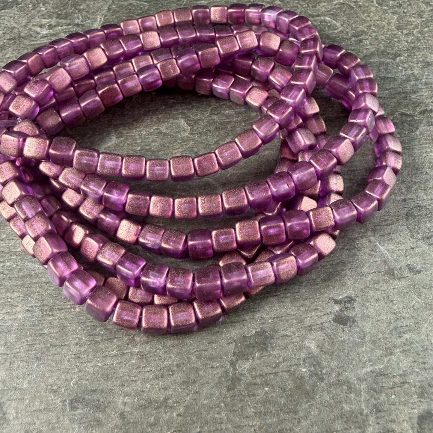 Czech Glass Beads - 4mm Cube Beads, Thistle with Bronze Metallic Finish (CUB/N-0097) * Qty. 40