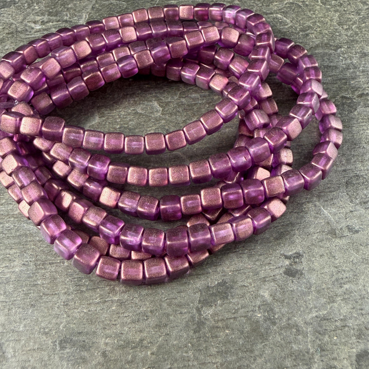 Czech Glass Beads - 4mm Cube Beads, Thistle with Bronze Metallic Finish (CUB/N-0097) * Qty. 40