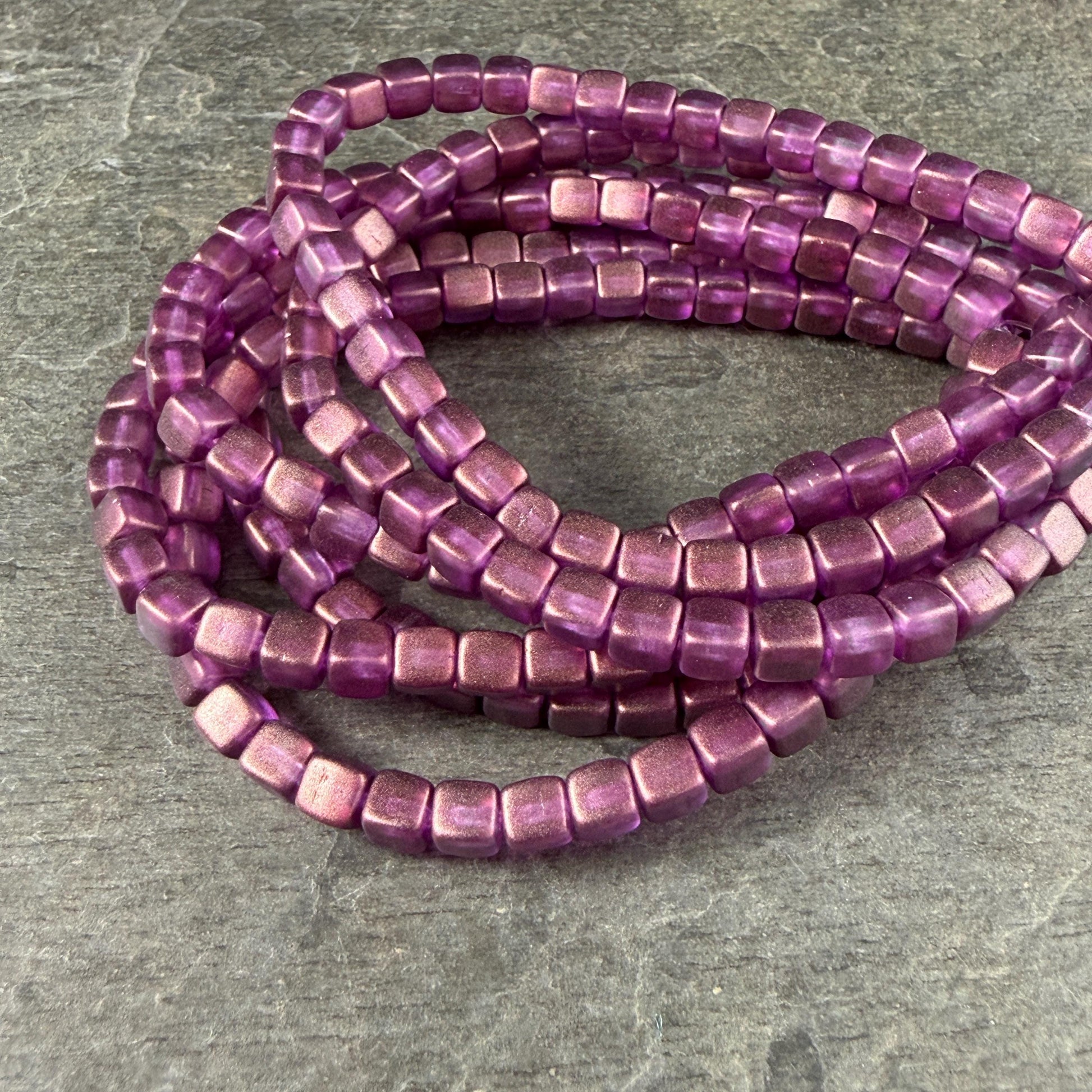 Czech Glass Beads - 4mm Cube Beads, Thistle with Bronze Metallic Finish (CUB/N-0097) * Qty. 40