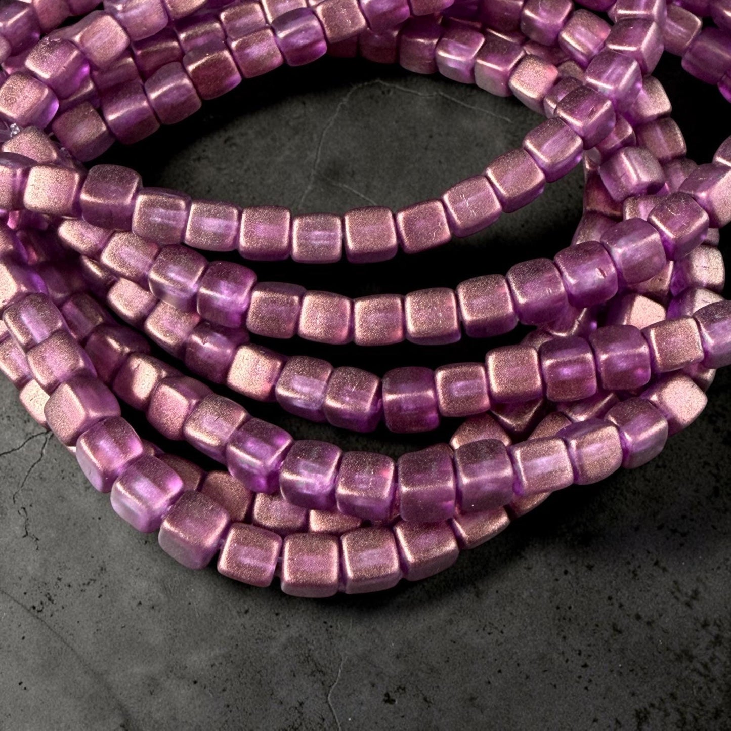 Czech Glass Beads - 4mm Cube Beads, Thistle with Bronze Metallic Finish (CUB/N-0097) * Qty. 40