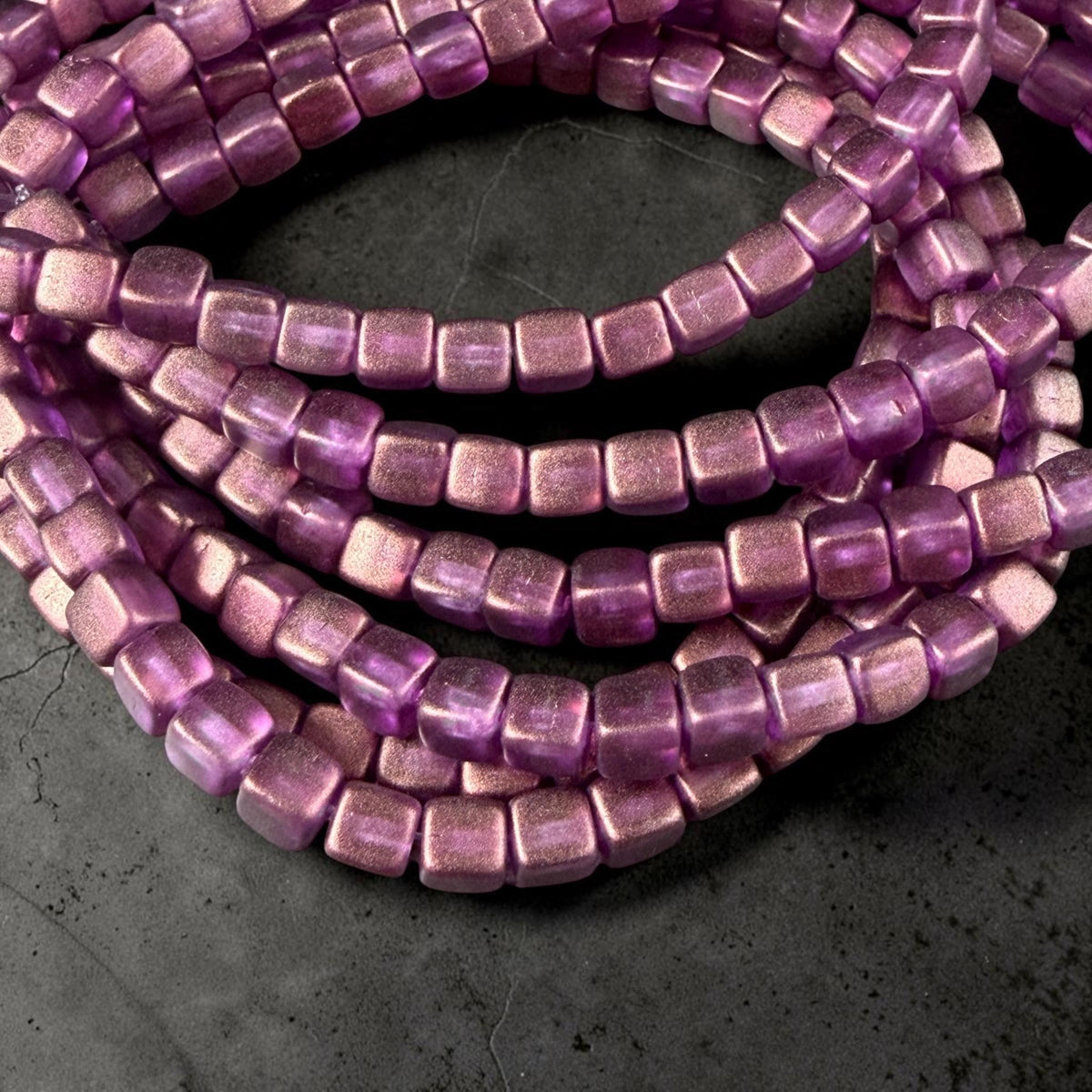 Czech Glass Beads - 4mm Cube Beads, Thistle with Bronze Metallic Finish (CUB/N-0097) * Qty. 40