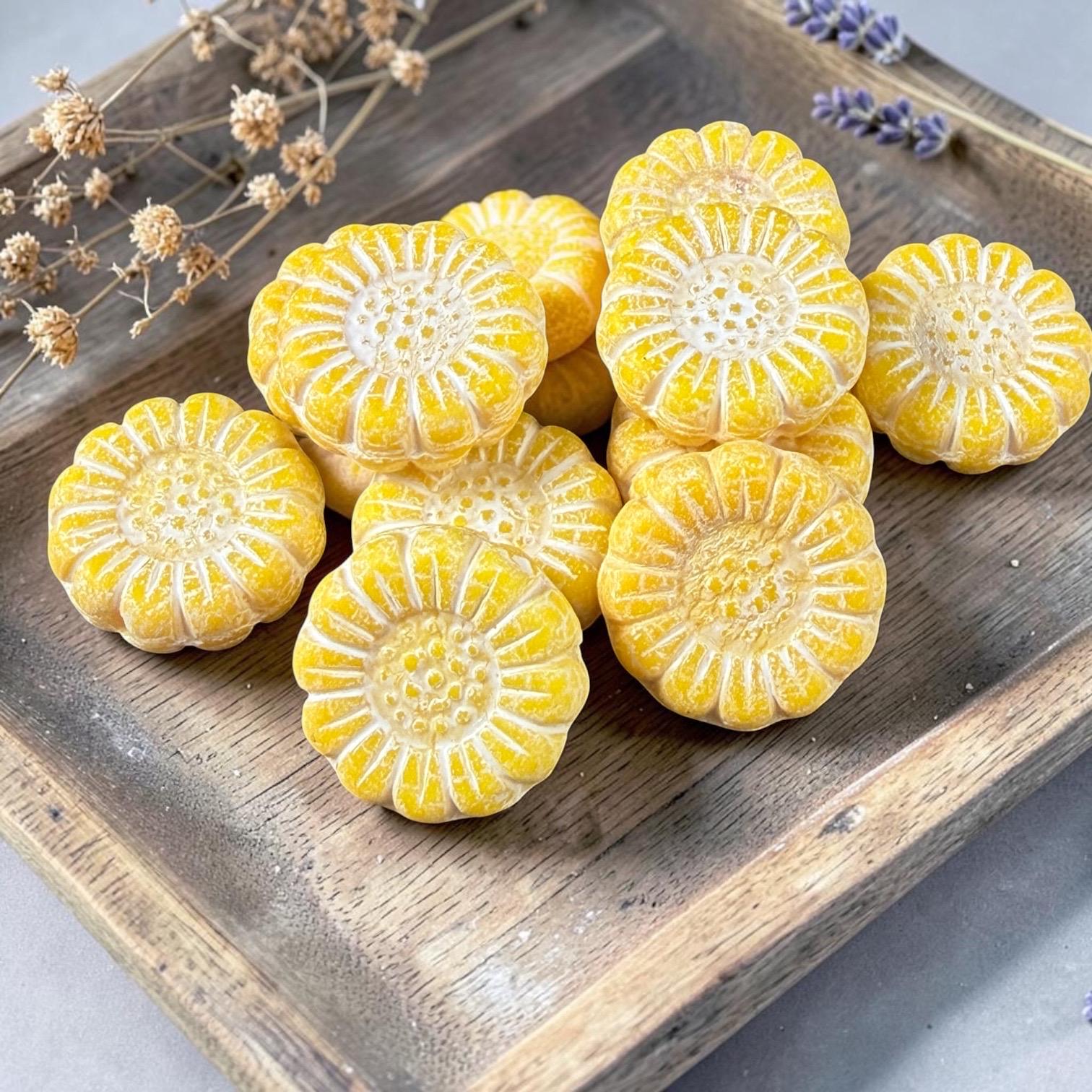 Czech Glass Beads - 13mm Sunflower Bead, Soft Opaque Yellow with White Wash (SFW/N-2231) * Qty. 10