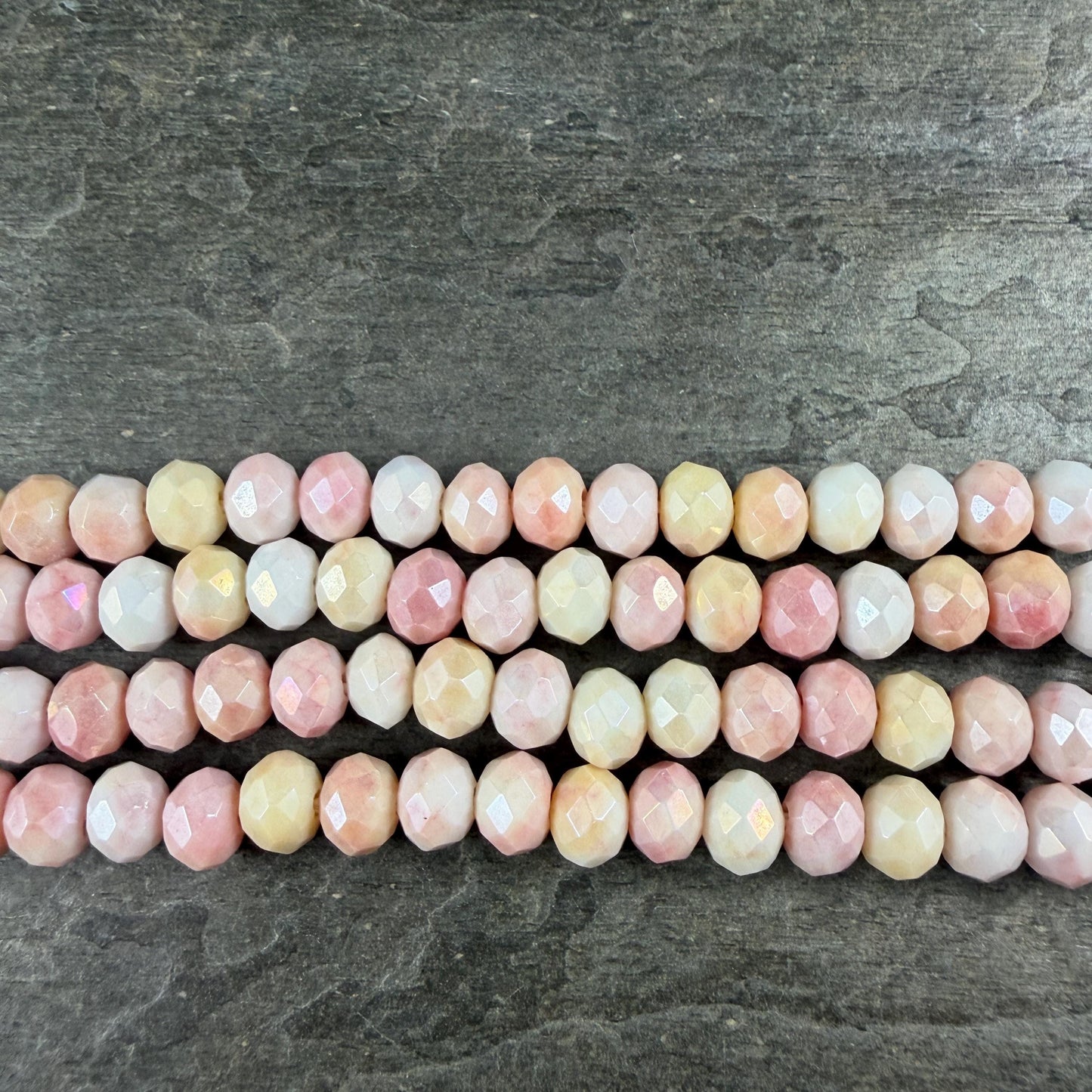 Pink, Yellow and White Variegated Glass Rondelles, 8x6mm Faceted Beads * Qty. 60