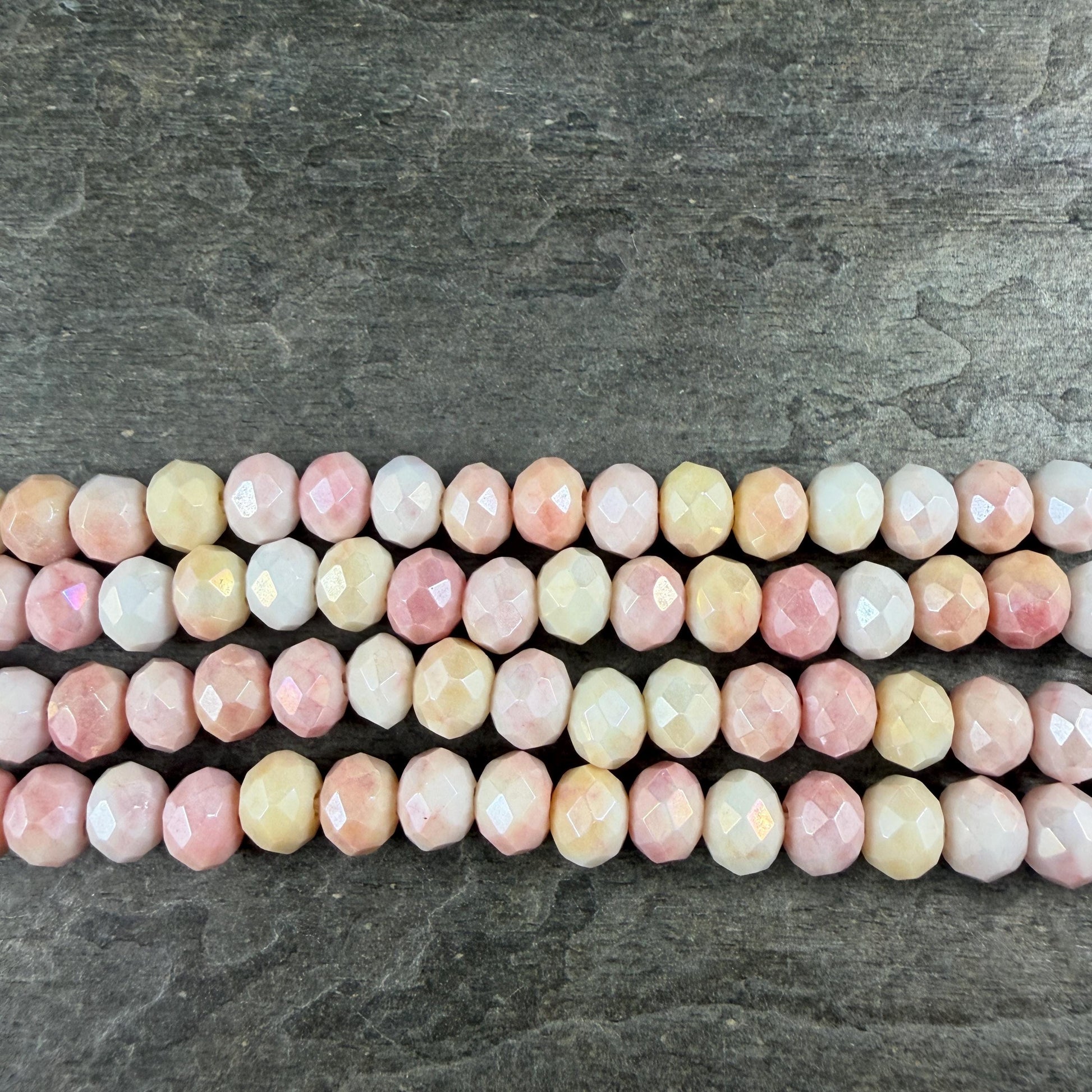 Pink, Yellow and White Variegated Glass Rondelles, 8x6mm Faceted Beads * Qty. 60