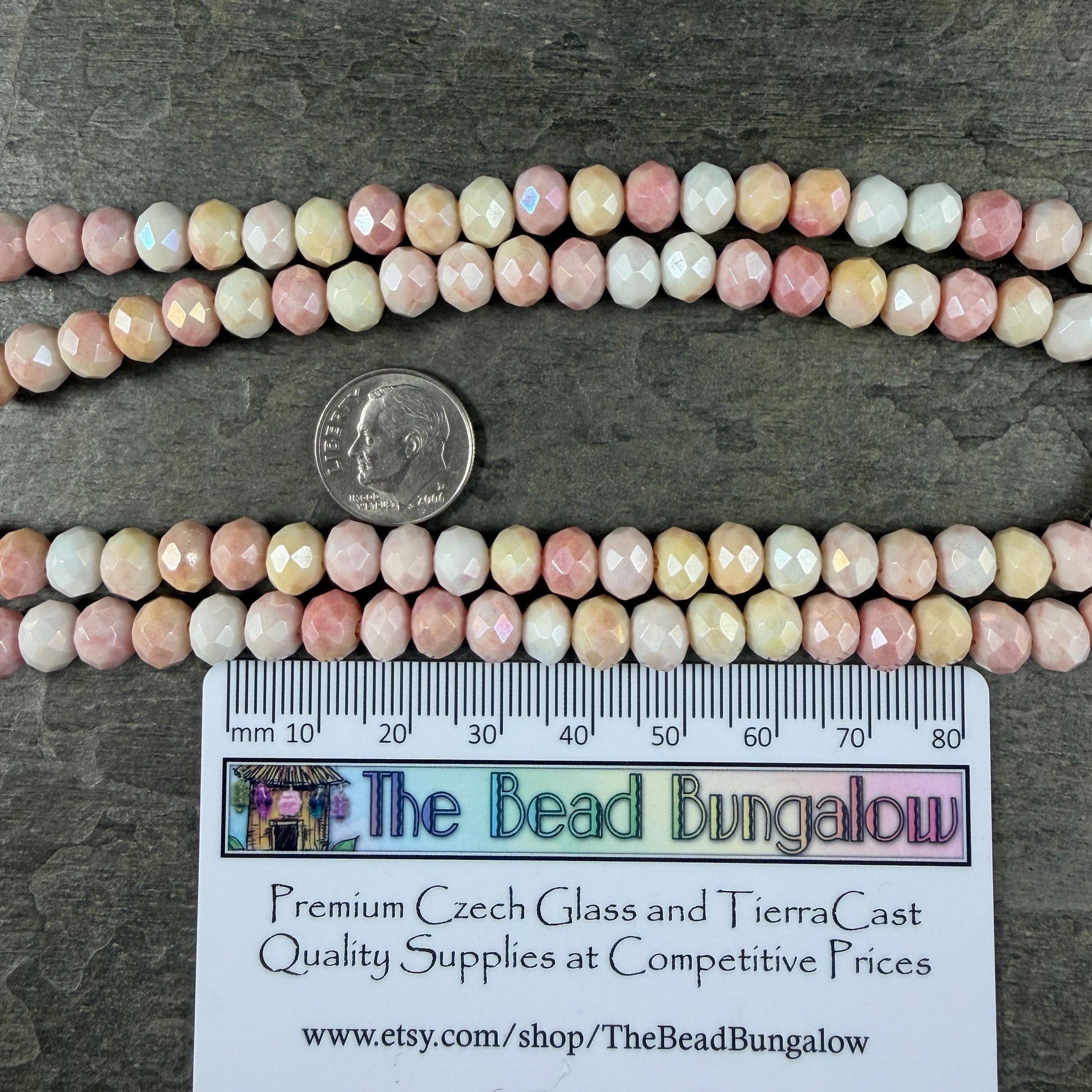Pink, Yellow and White Variegated Glass Rondelles, 8x6mm Faceted Beads * Qty. 60