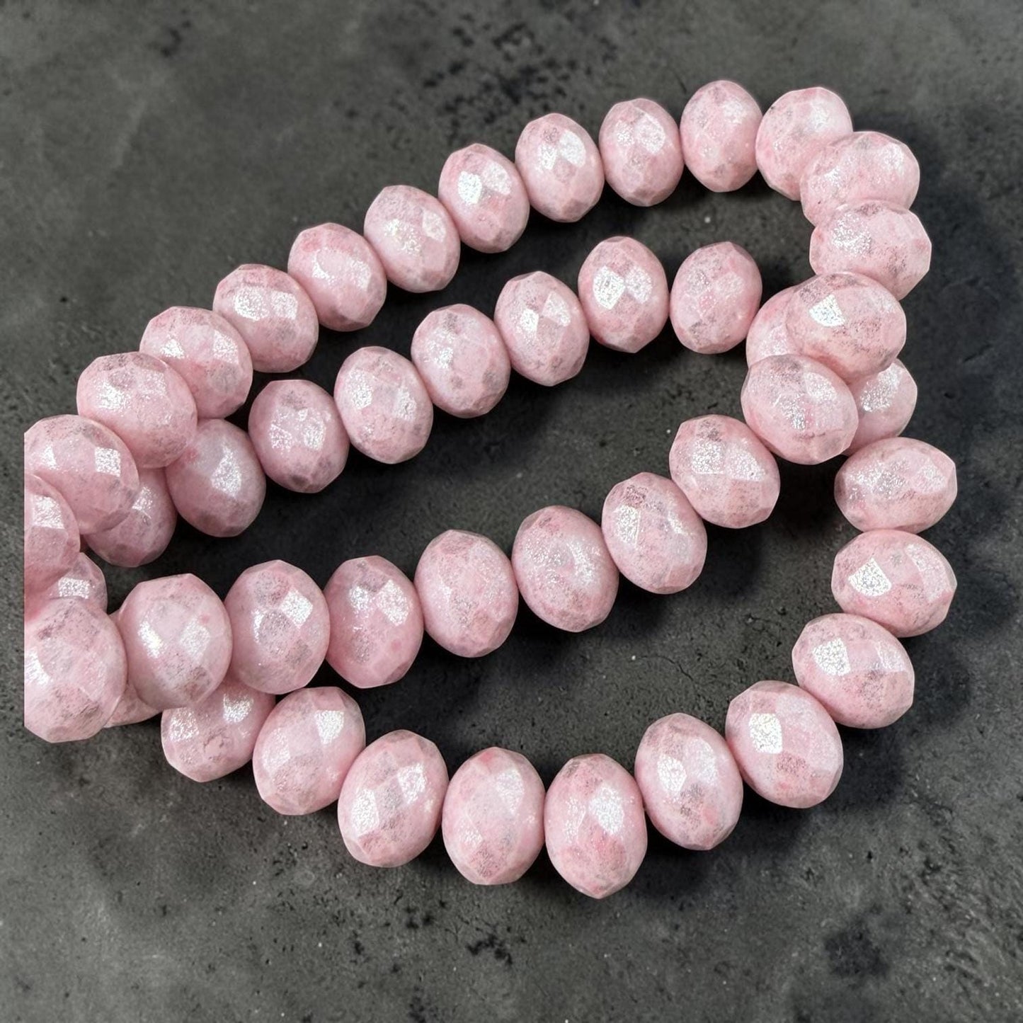 Czech Glass Beads - 7x5mm Faceted Rondelles, Pale Pink with Silver Picasso Finish (R7/N-2313) * Qty. 25