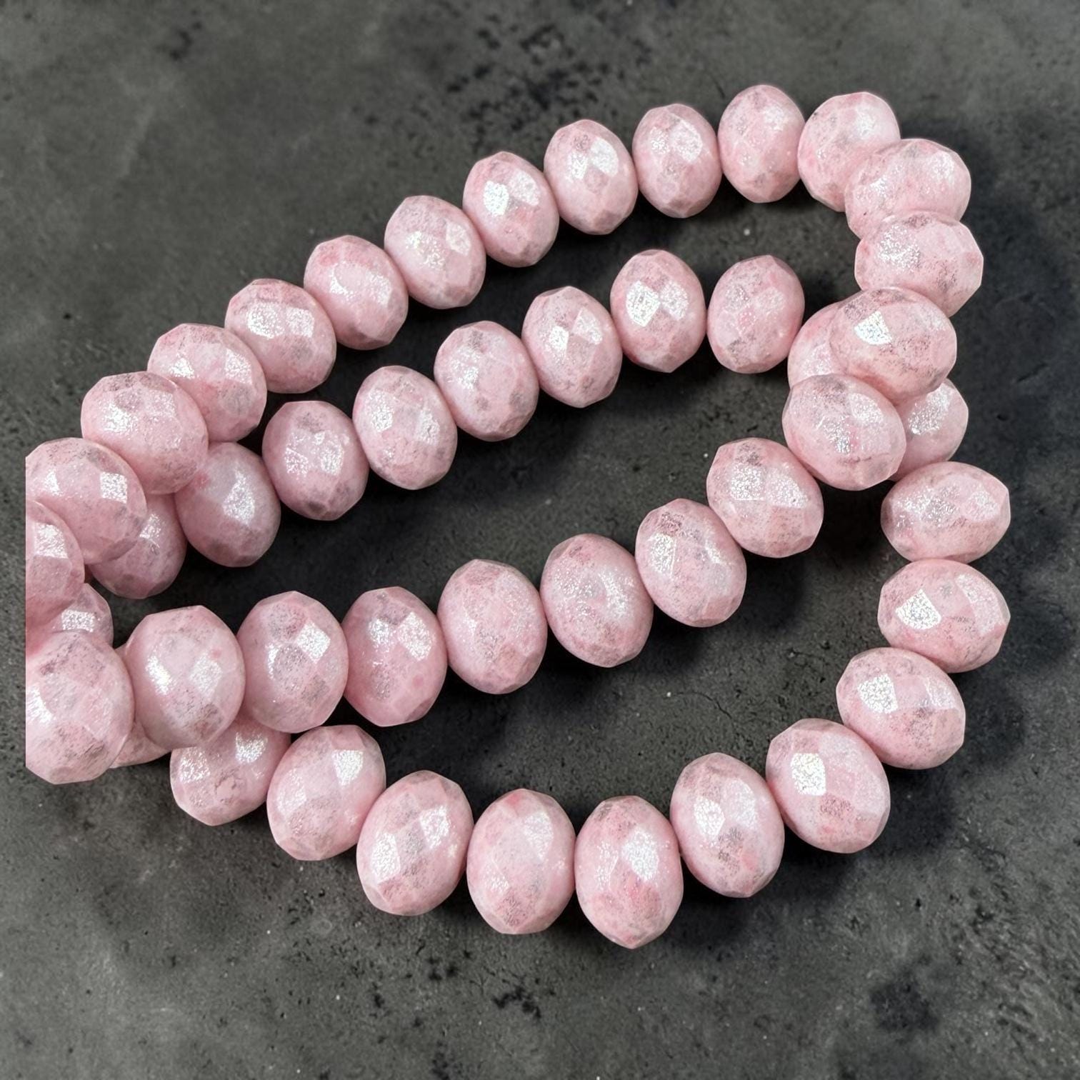 Czech Glass Beads - 7x5mm Faceted Rondelles, Pale Pink with Silver Picasso Finish (R7/N-2313) * Qty. 25
