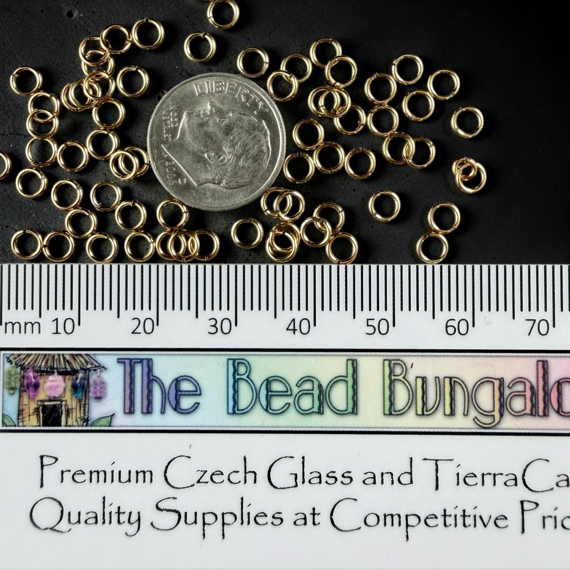 4mm 22 gauge Gold Jump Rings, Nickel Free 24k Gold Plated Brass (PF/807-40-12) * Qty. 100
