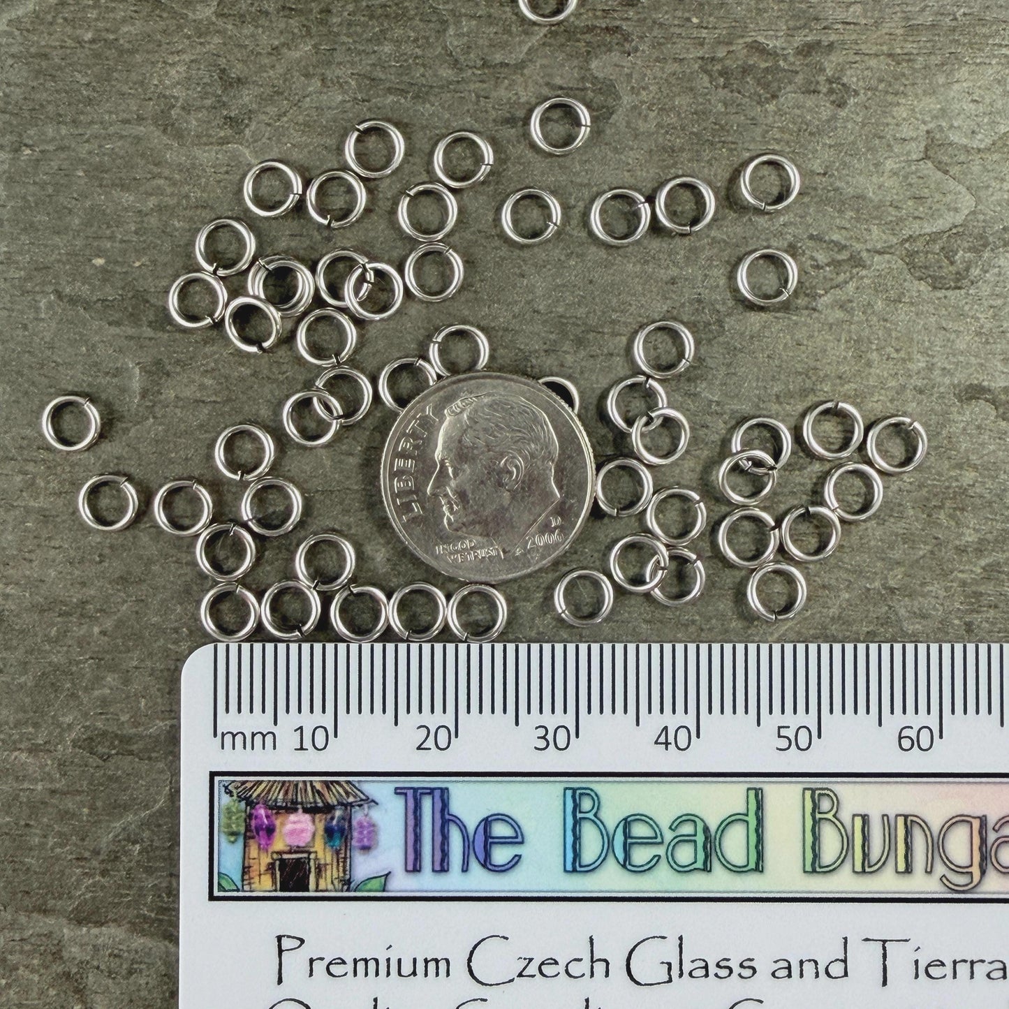 5mm 20 gauge Antiqued Silver Jump Rings, Silver Plated Brass (PF/649-05-77) * Qty. 100