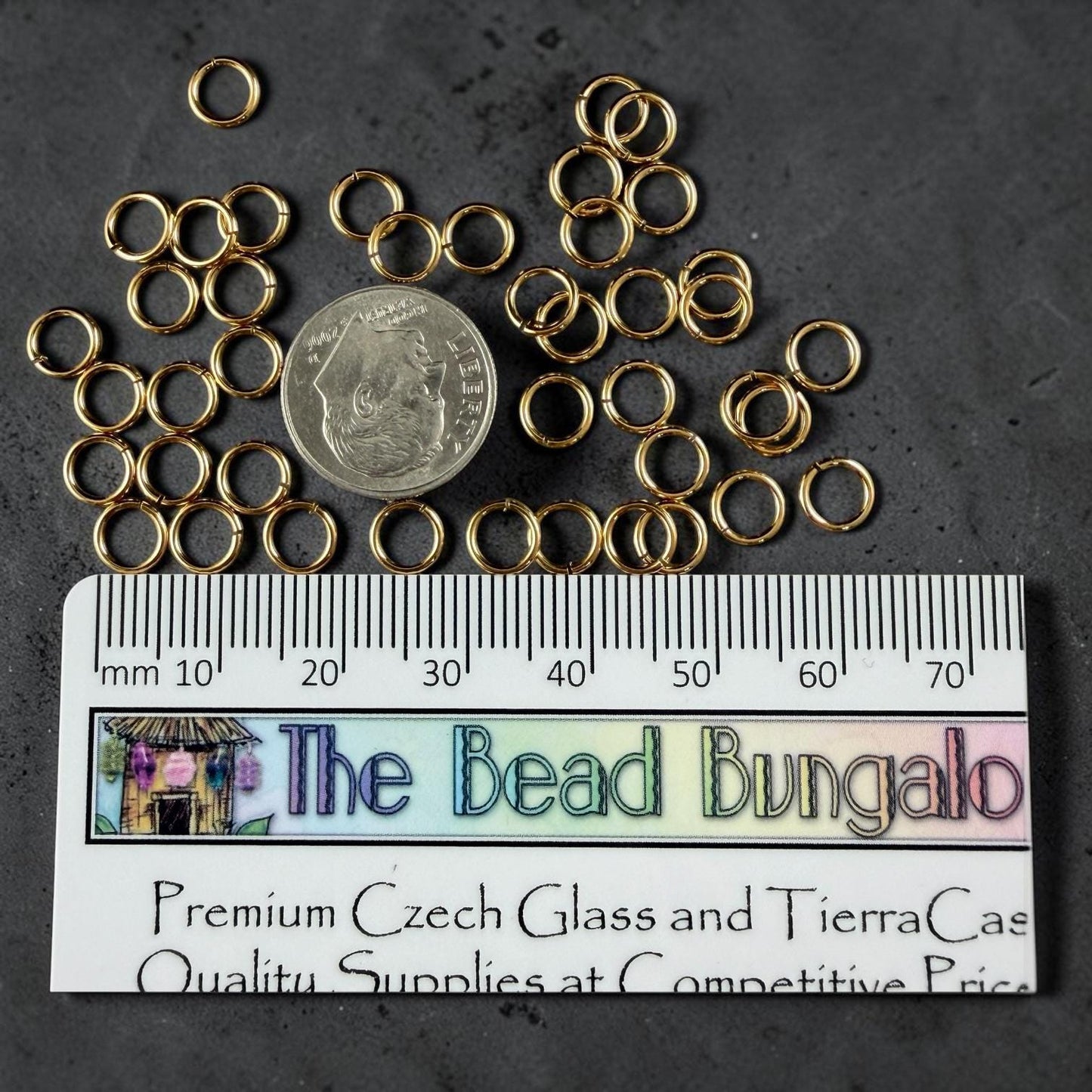 6mm 20 gauge Gold Jump Rings, Nickel Free 24k Gold Plated Brass (PF/649-06-12) * Qty. 50