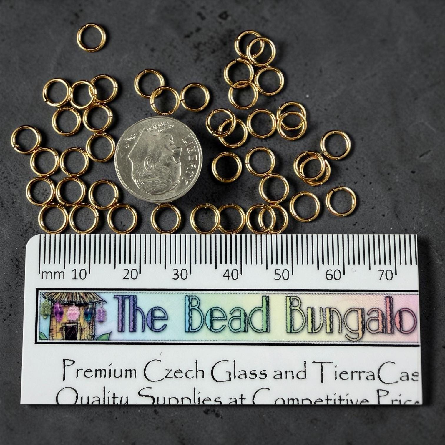 6mm 20 gauge Gold Jump Rings, Nickel Free 24k Gold Plated Brass (PF/649-06-12) * Qty. 50