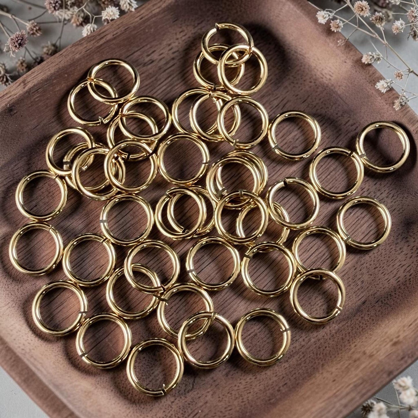 6mm 20 gauge Gold Jump Rings, Nickel Free 24k Gold Plated Brass (PF/649-06-12) * Qty. 50