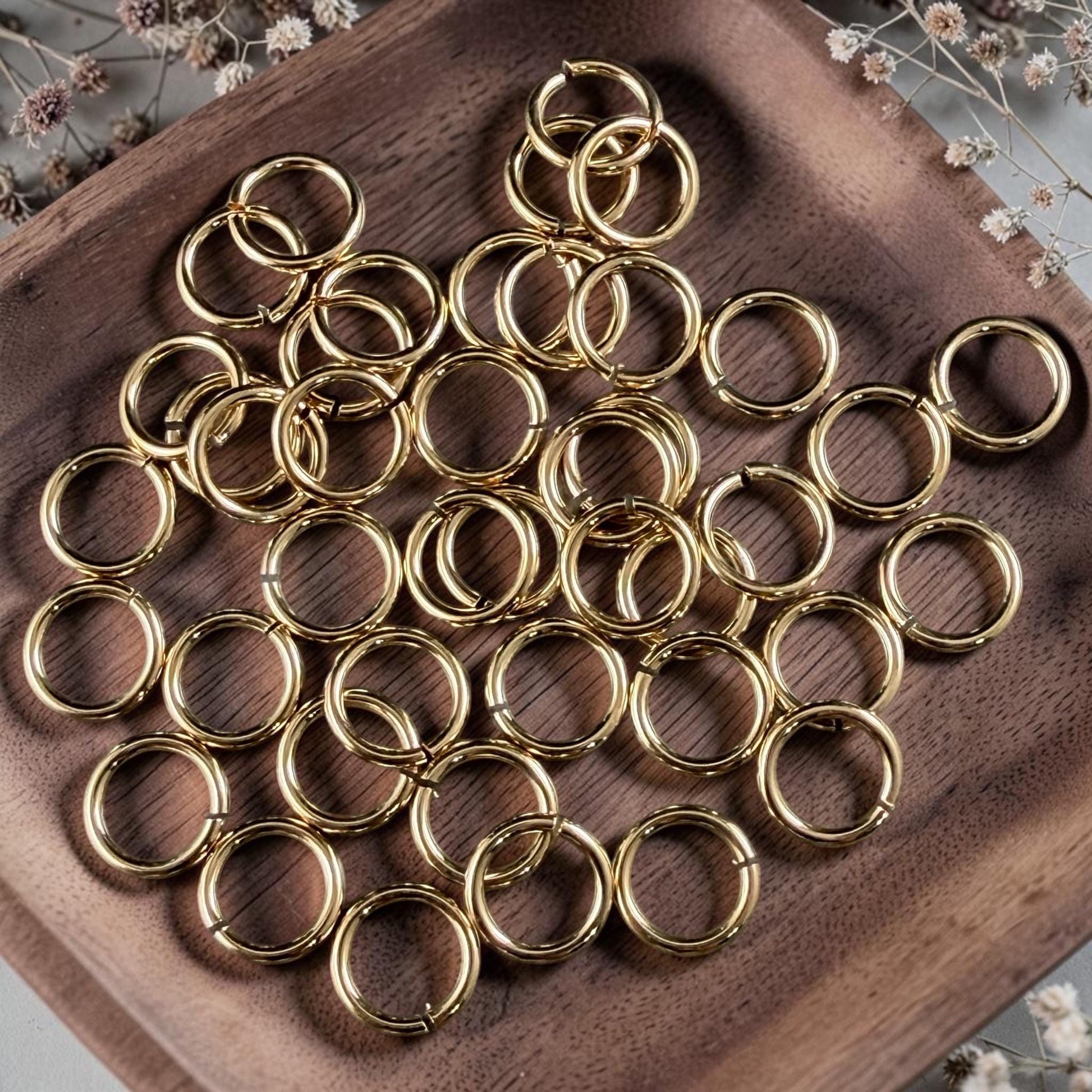 6mm 20 gauge Gold Jump Rings, Nickel Free 24k Gold Plated Brass (PF/649-06-12) * Qty. 50