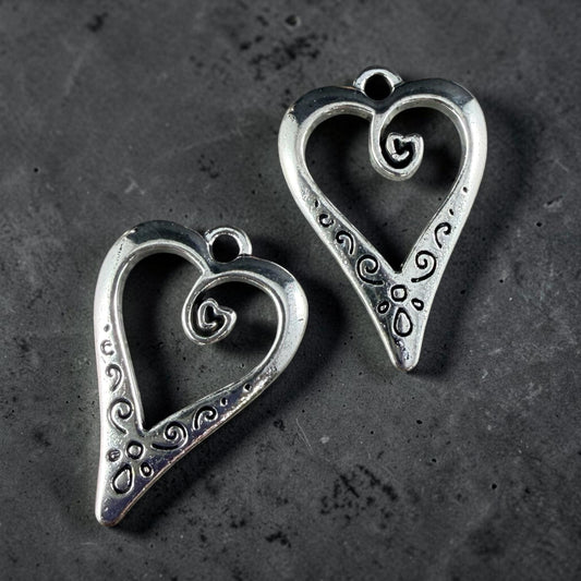 Antiqued Silver Heart Charms, 25x17mm Elongated Heart (YW0001-74) * Qty. 10