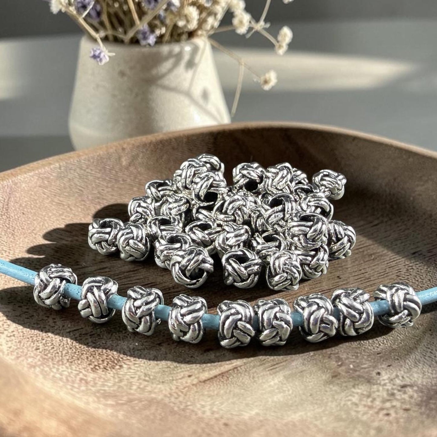 Antiqued Silver Knot Bead, 7x5mm Cube with 2.5mm Large Hole (H061-01AS) * Qty. 50