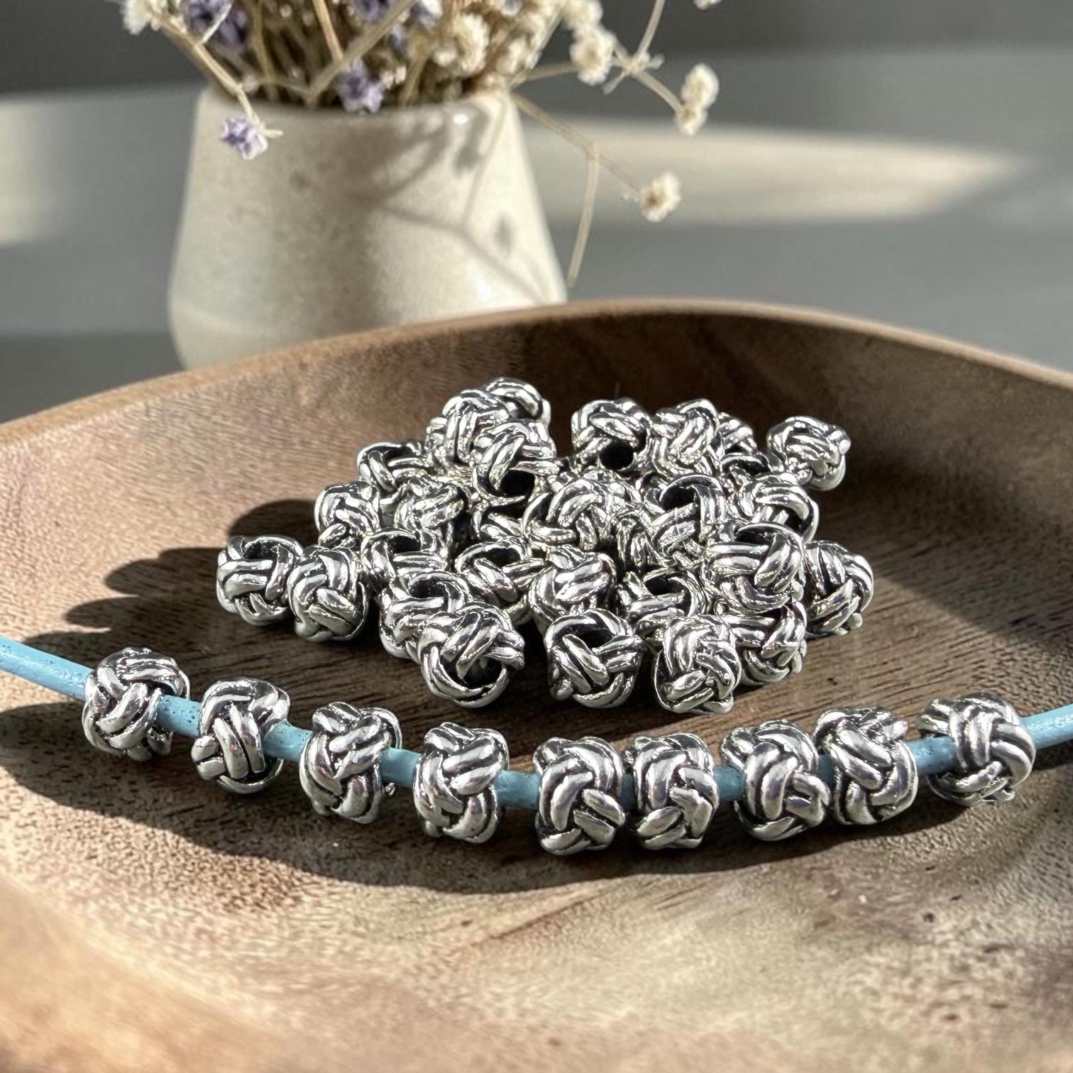 Antiqued Silver Knot Bead, 7x5mm Cube with 2.5mm Large Hole (H061-01AS) * Qty. 50