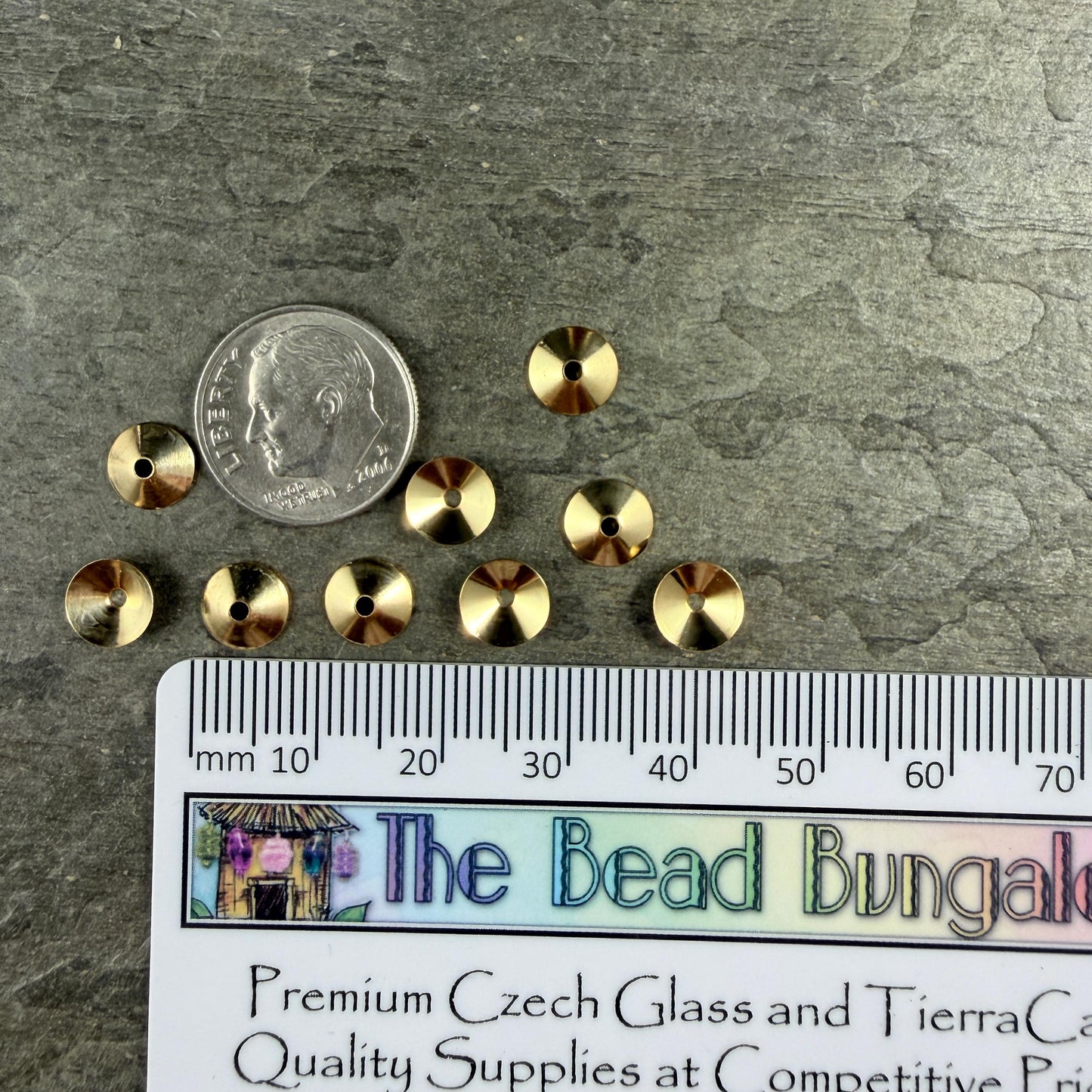 7mm Smooth Cone Bead Caps - Gold Plated Steel (FMG/7265-G) * Qty. 36