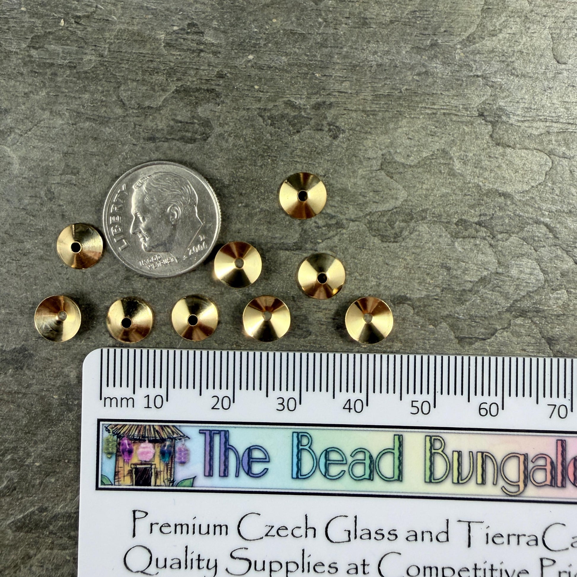 7mm Smooth Cone Bead Caps - Gold Plated Steel (FMG/7265-G) * Qty. 36