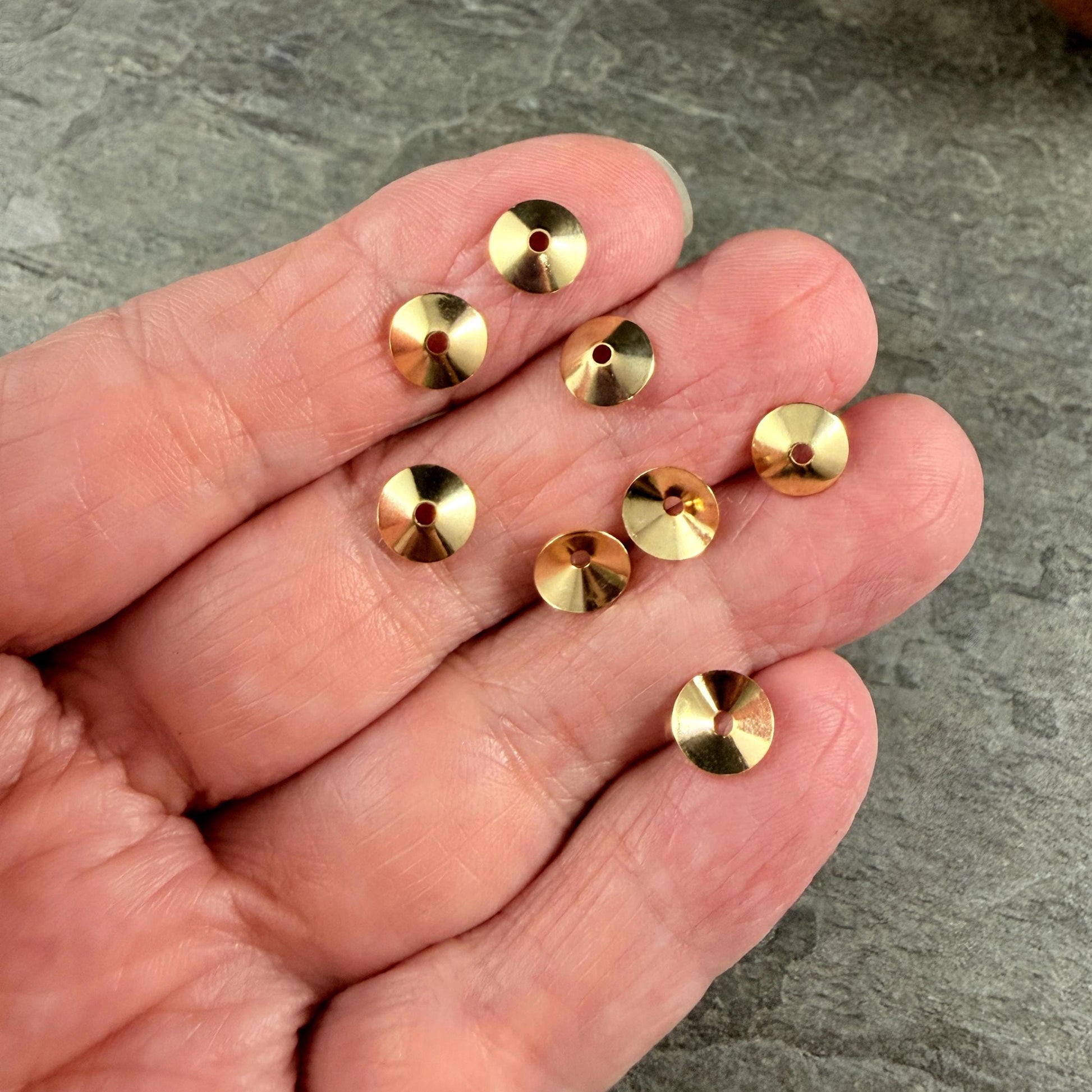 7mm Smooth Cone Bead Caps - Gold Plated Steel (FMG/7265-G) * Qty. 36