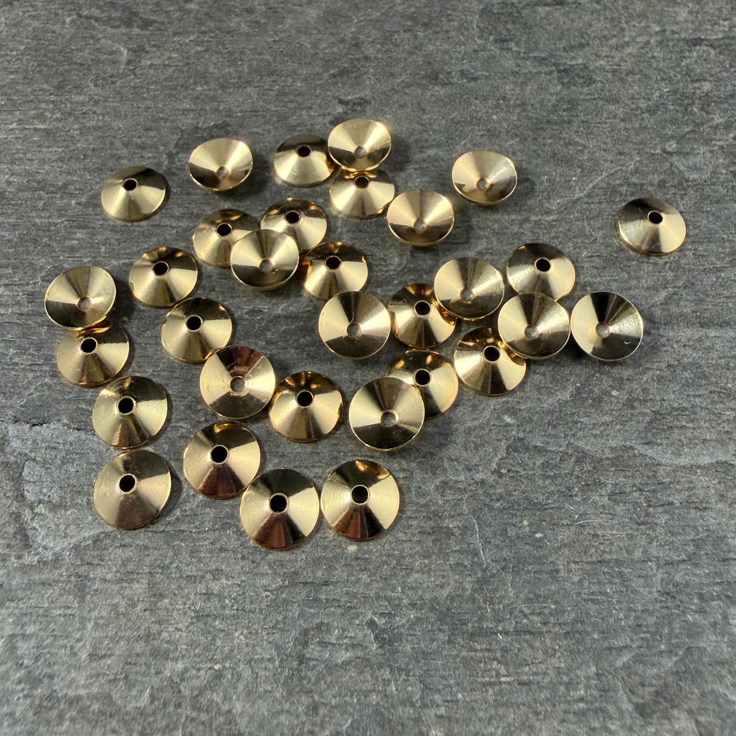 7mm Smooth Cone Bead Caps - Gold Plated Steel (FMG/7265-G) * Qty. 36