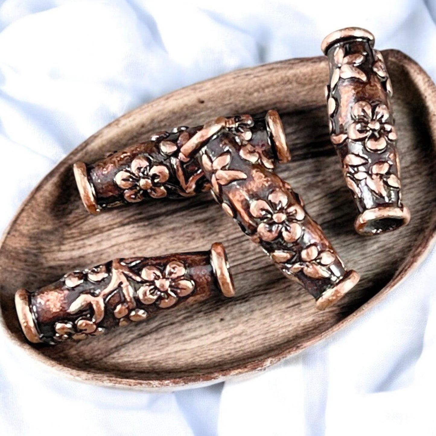TierraCast Wild Rose Tube Bead, Antiqued Copper Plated Pewter (PF/784-77) * Qty. 4