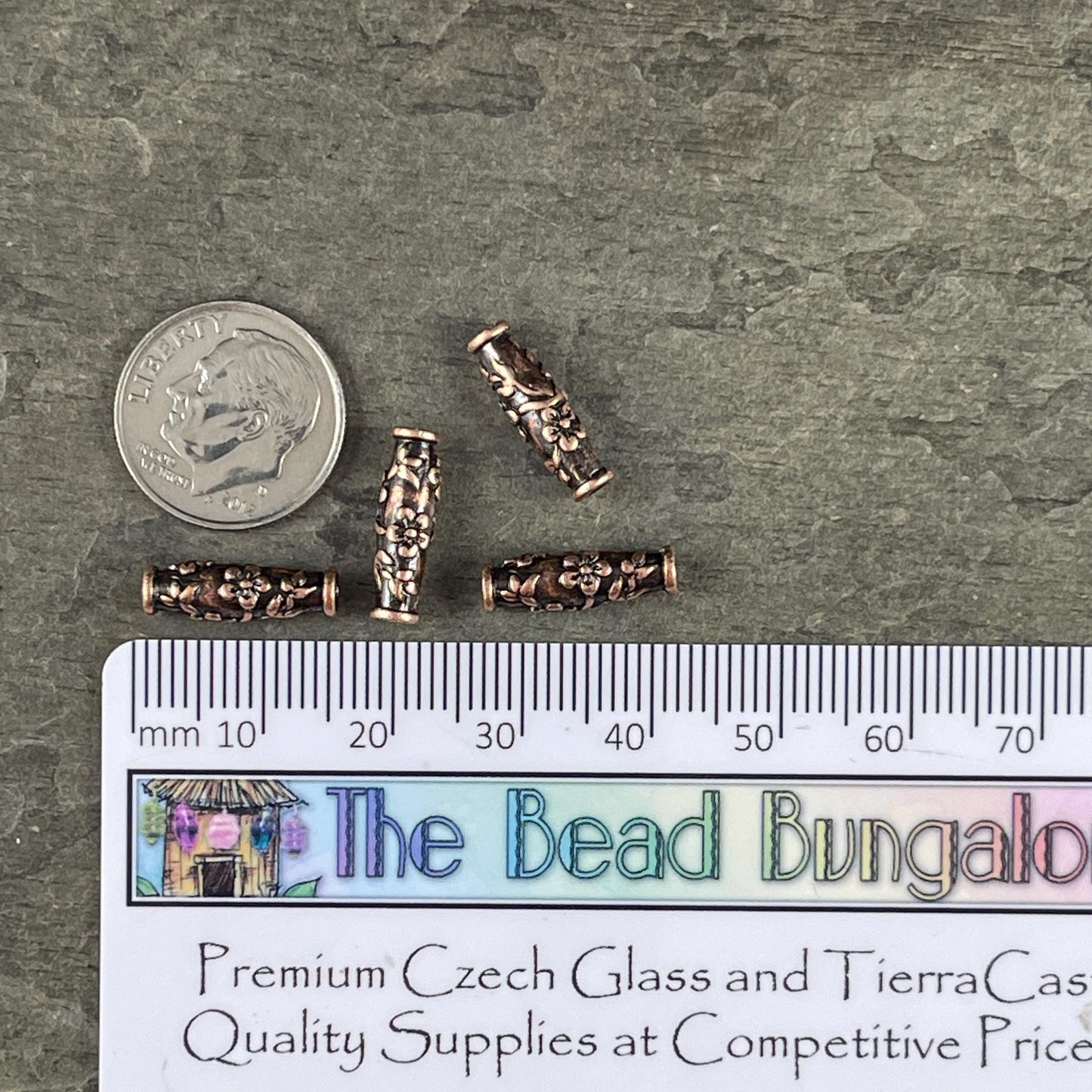 TierraCast Wild Rose Tube Bead, Antiqued Copper Plated Pewter (PF/784-77) * Qty. 4