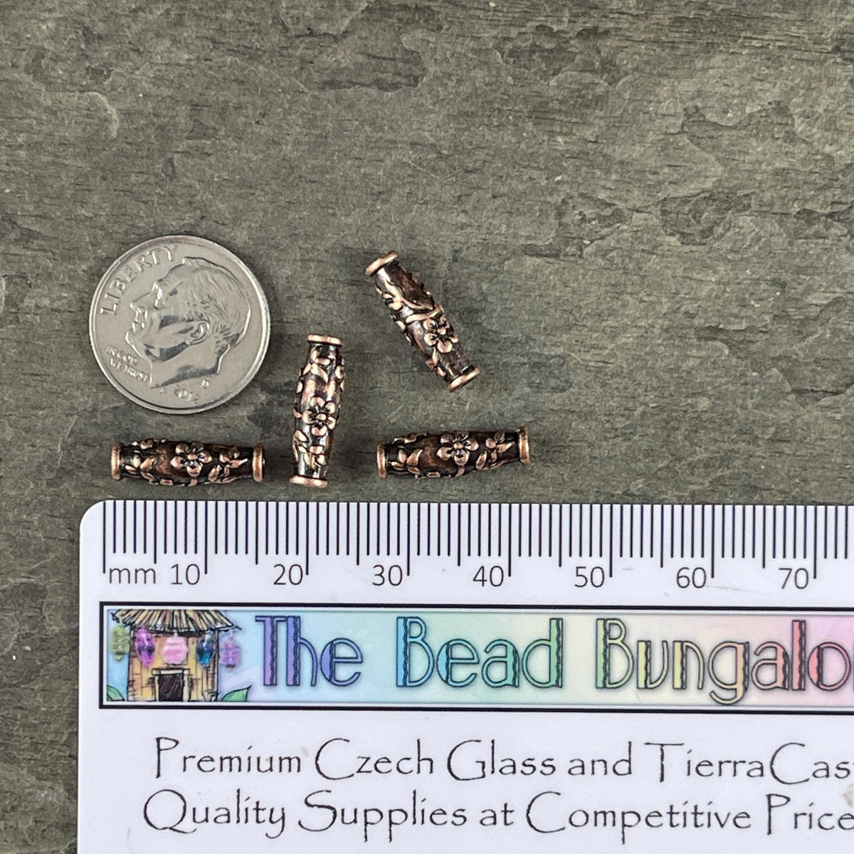 TierraCast Wild Rose Tube Bead, Antiqued Copper Plated Pewter (PF/784-77) * Qty. 4