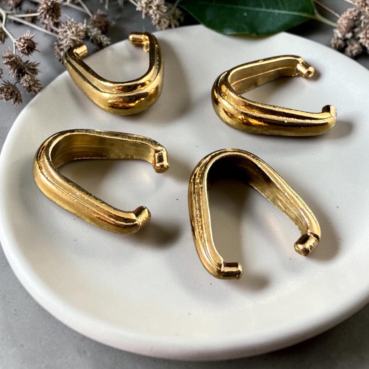 TierraCast 12mm Nouveau Pinch Bail, 24k Gold Plated Bail for Pendants, Nickel Free (PF/876-12) * Qty. 4