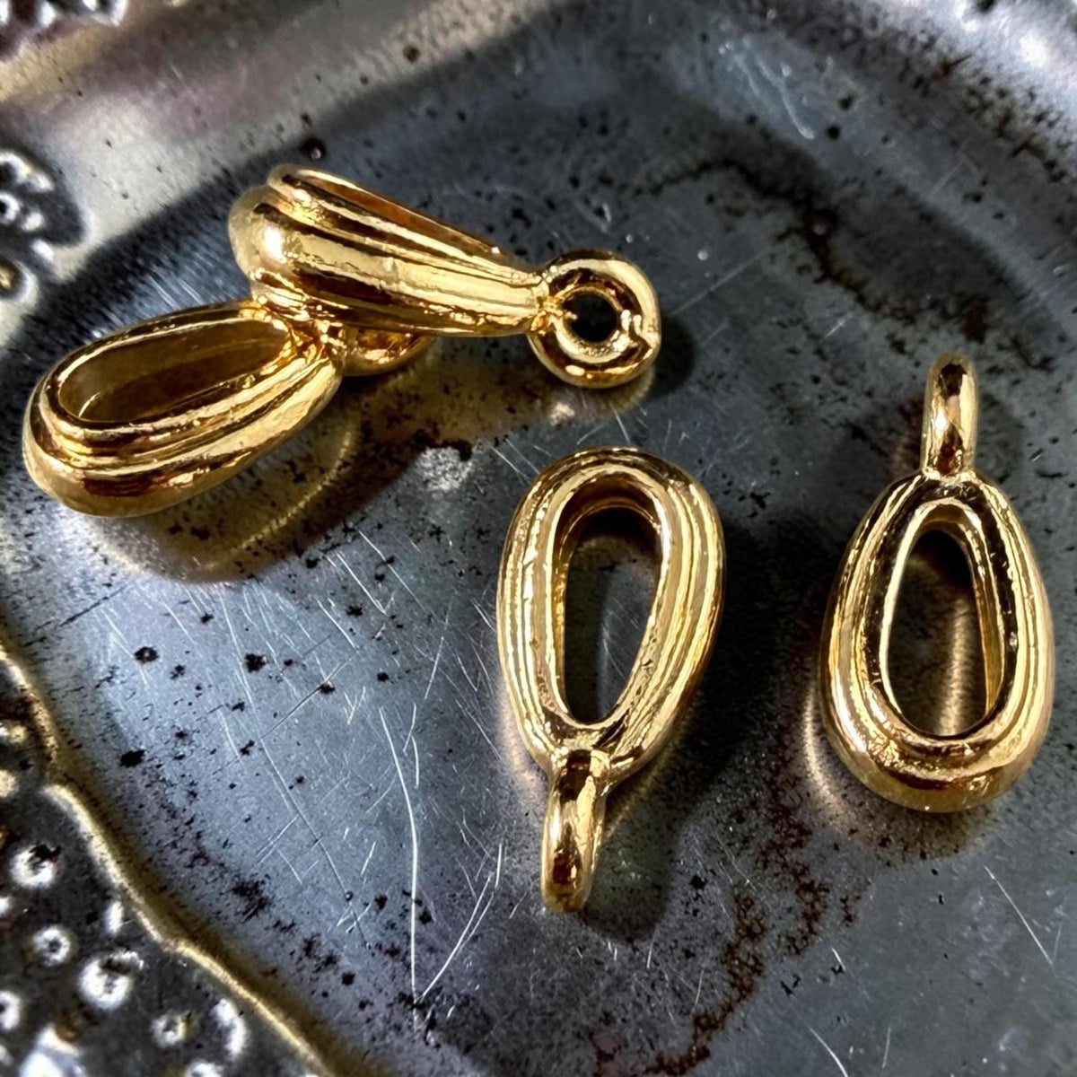 13mm Nouveau Bail with Loop, TierraCast, 24k Gold Plated Pewter, Nickel Free (PF/809-12) * Qty. 4