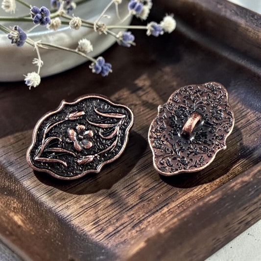 TierraCast Floral Theme Button with Shaft, 18x12mm Oval, Antiqued Copper Plated (PF/1142-87) * Qty. 2