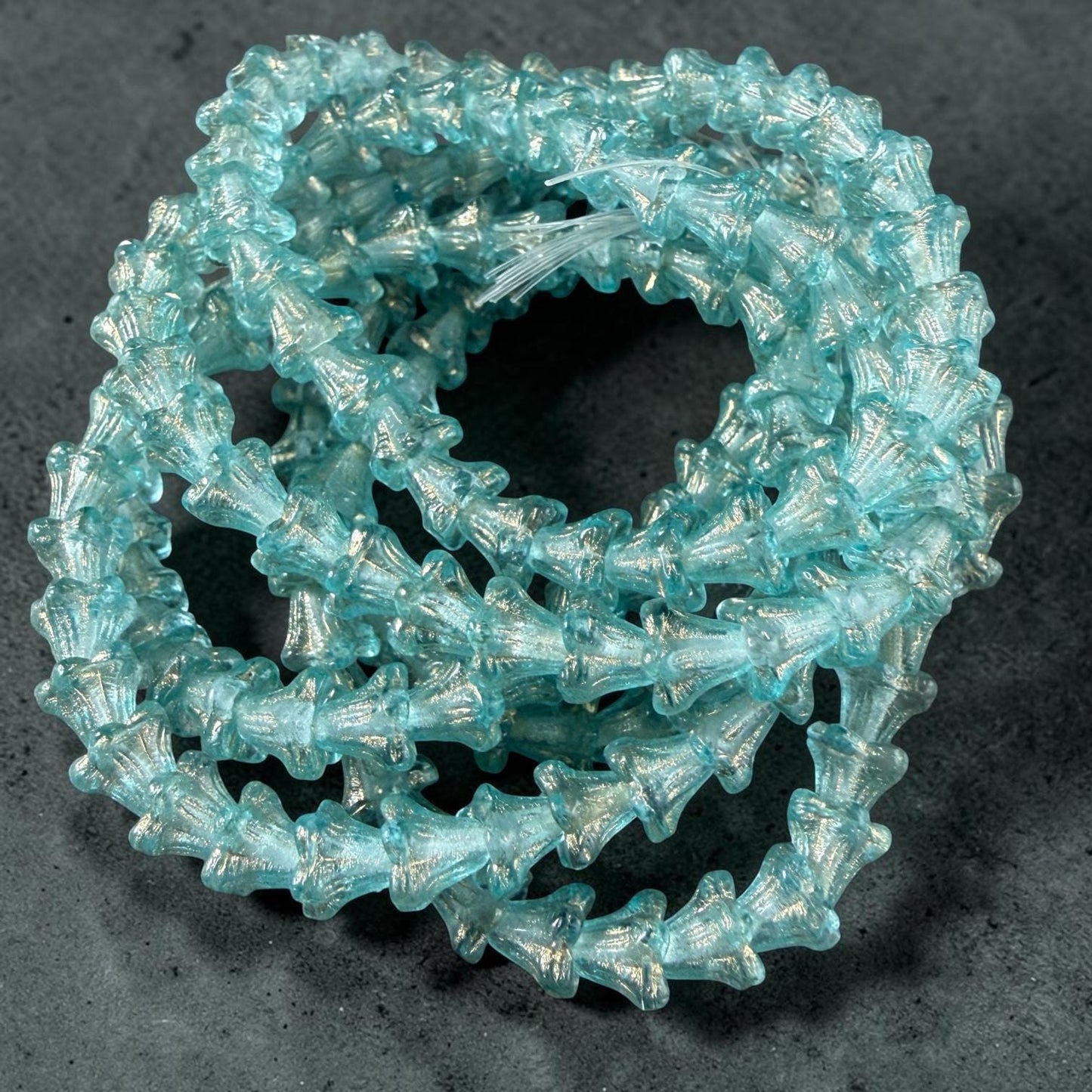 Czech Beads - 5x6mm Small Trumpet Bell Flower, Transparent Aqua Blue (FLO/N-2288) * 30 Beads